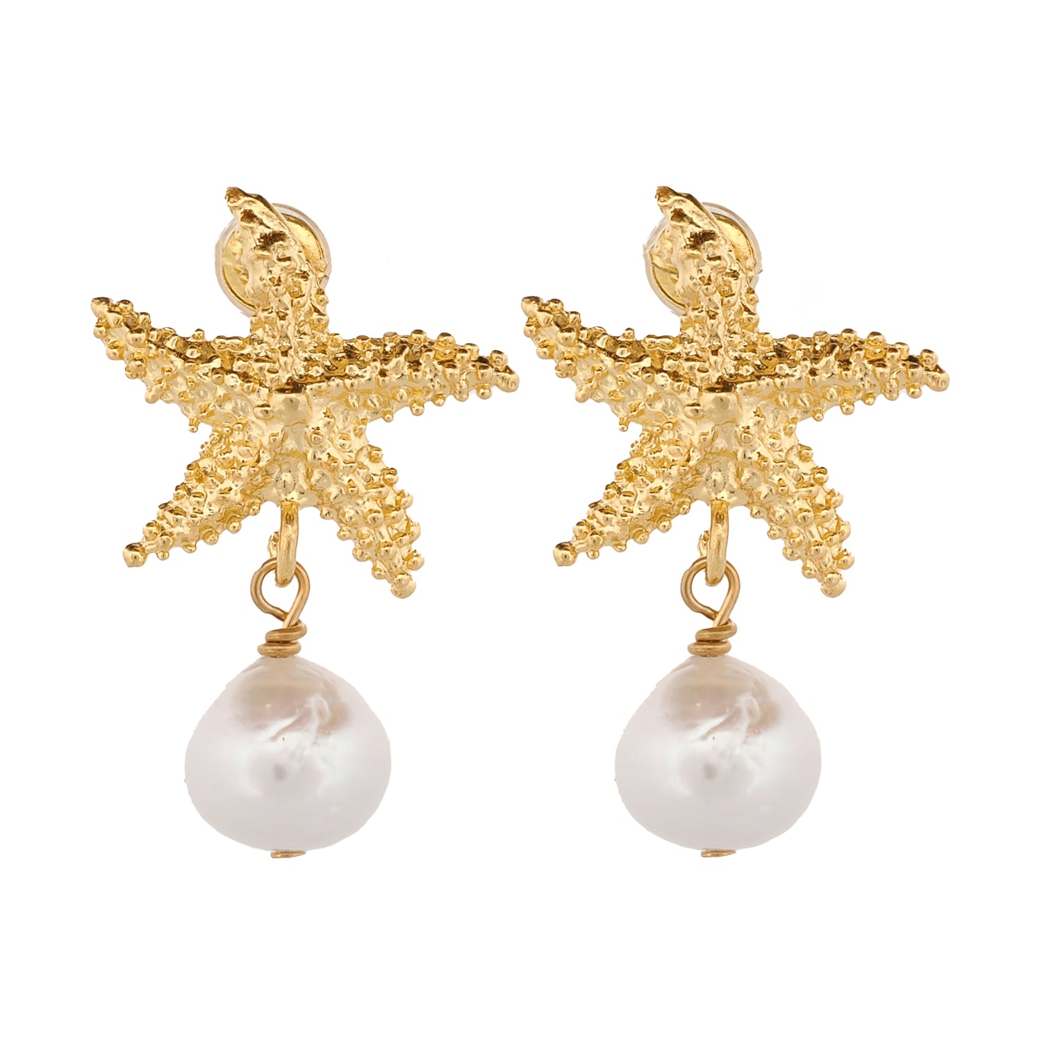 Majestic Gold Starfish &amp; Pearl Earrings