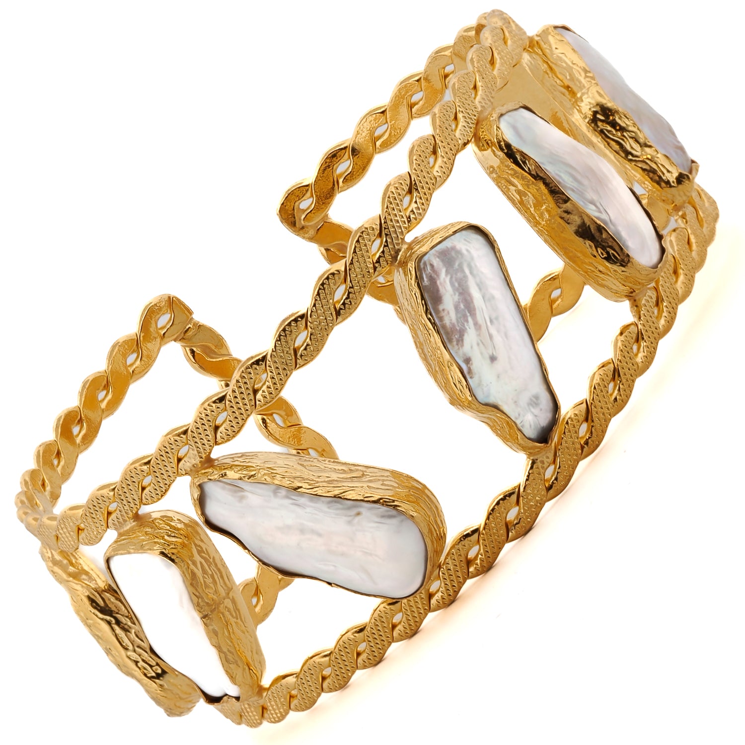 Majestic Gold &amp; Pearl Cuff Bracelet