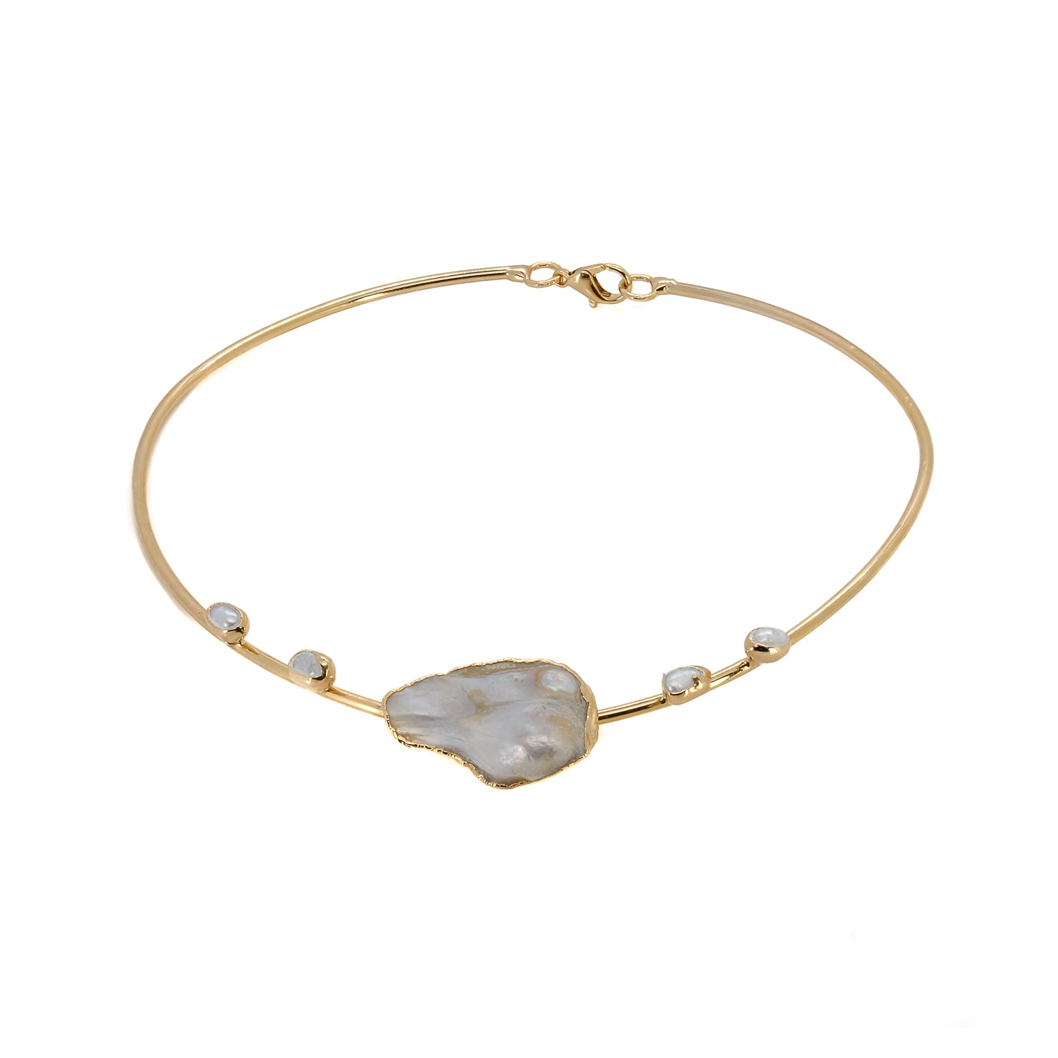 Elegant 24K Gold Plated Pearl Choker Necklace