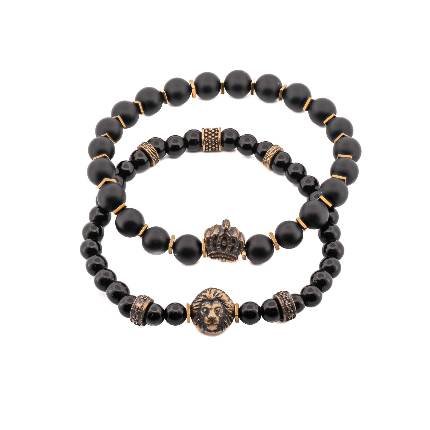 Men's Black Onyx Lion & King Charms Bracelet Set