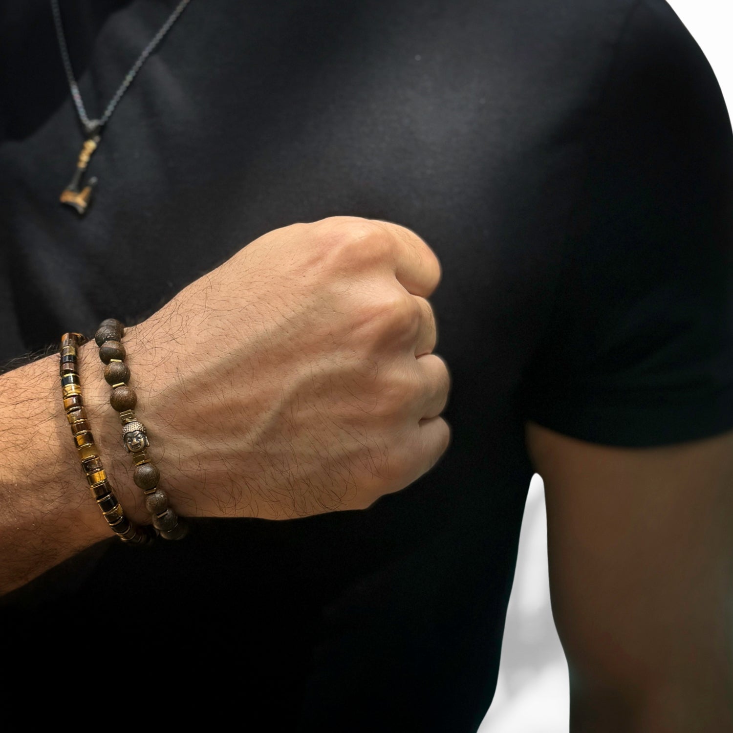 Handcrafted Men's Tiger's Eye Bracelet with Adjustable Black Jewelry Rope and Gemstone Accents