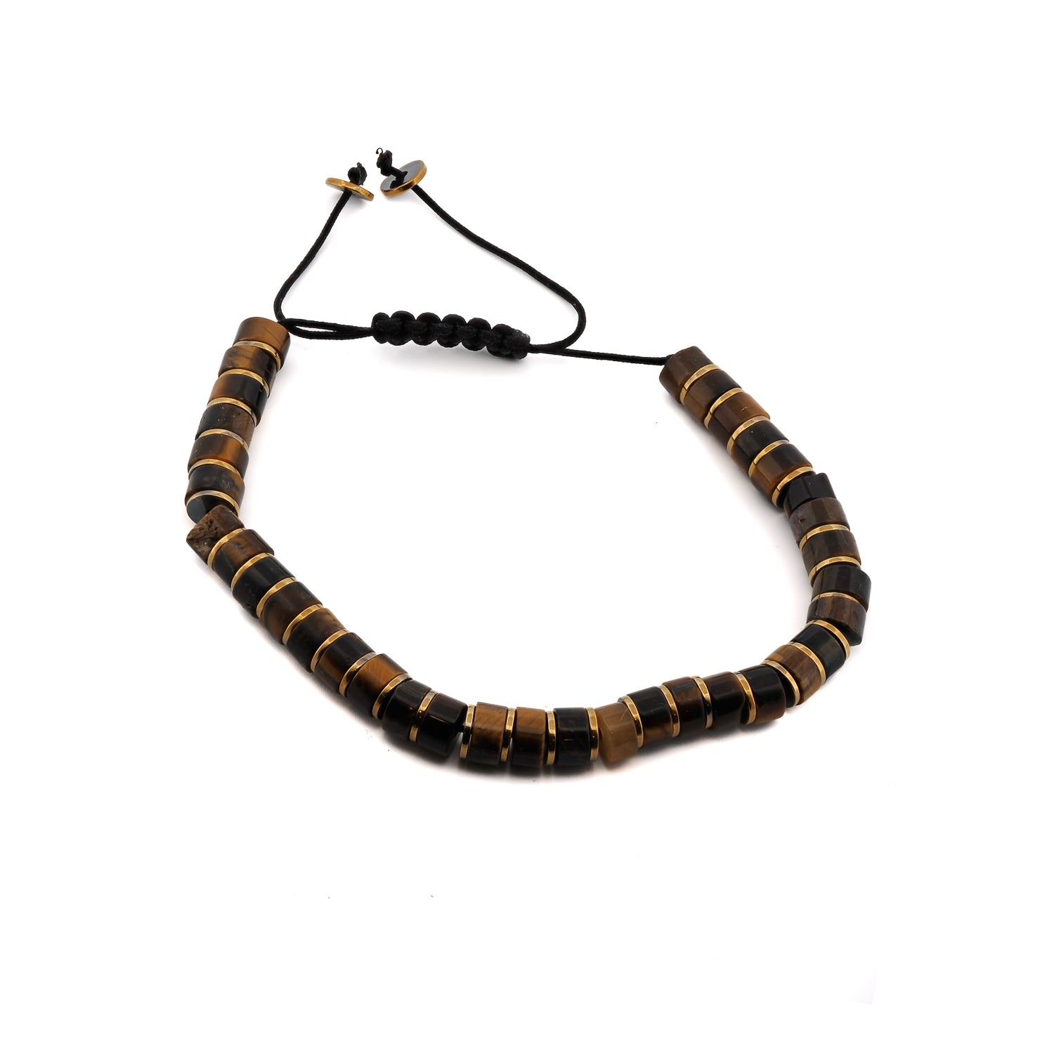 Men's Tiger's Eye Stone Adjustable Balance Bracelet with Brown Nugget Stones and Gold Hematite Spacers