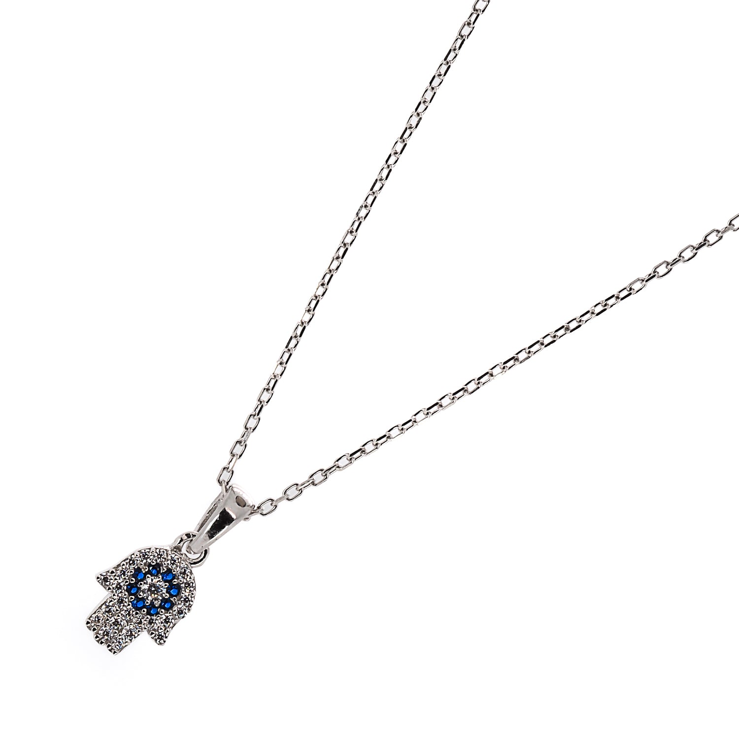 Elegant Silver Hamsa Hand Pendant Necklace - Exuding Timeless Beauty and Elegance.