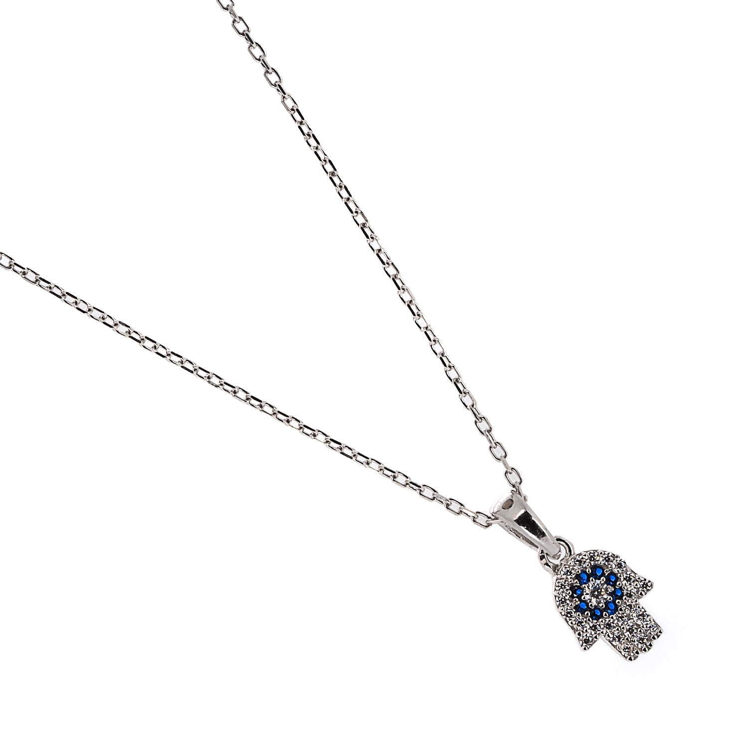Sterling Silver Necklace with Mini Hamsa Hand Pendant - Handcrafted for Uniqueness.