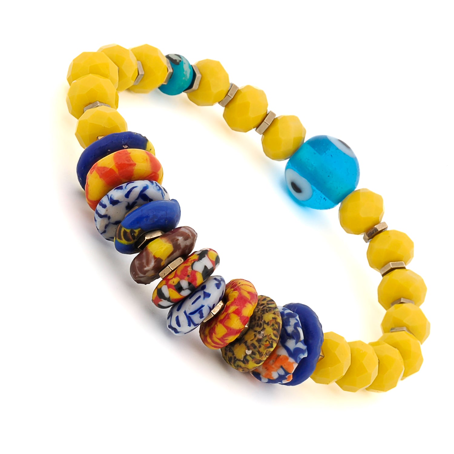 Multicolor African Beads Blue Evil Eye Yellow Bracelet