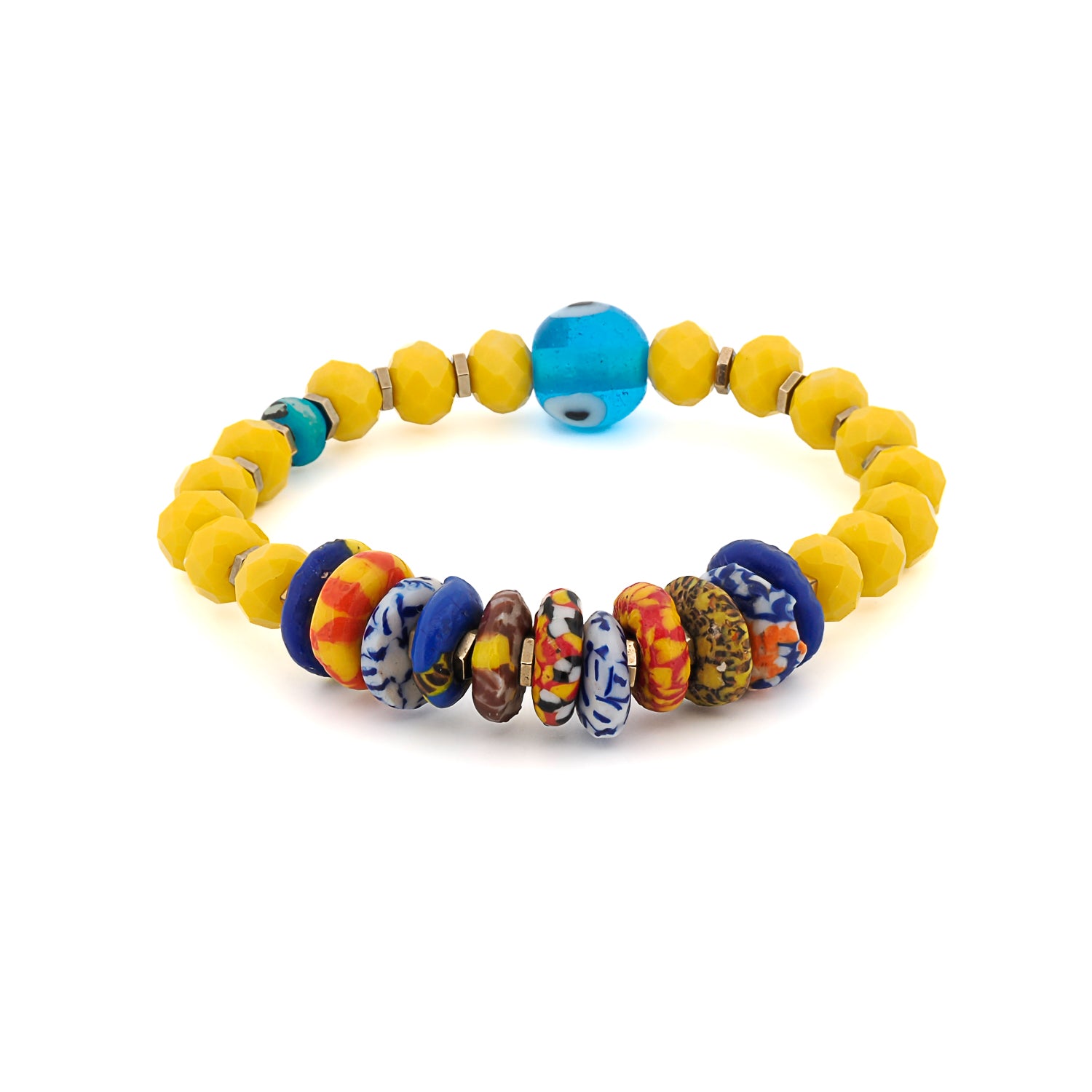 Multicolor African Beads Blue Evil Eye Yellow Bracelet