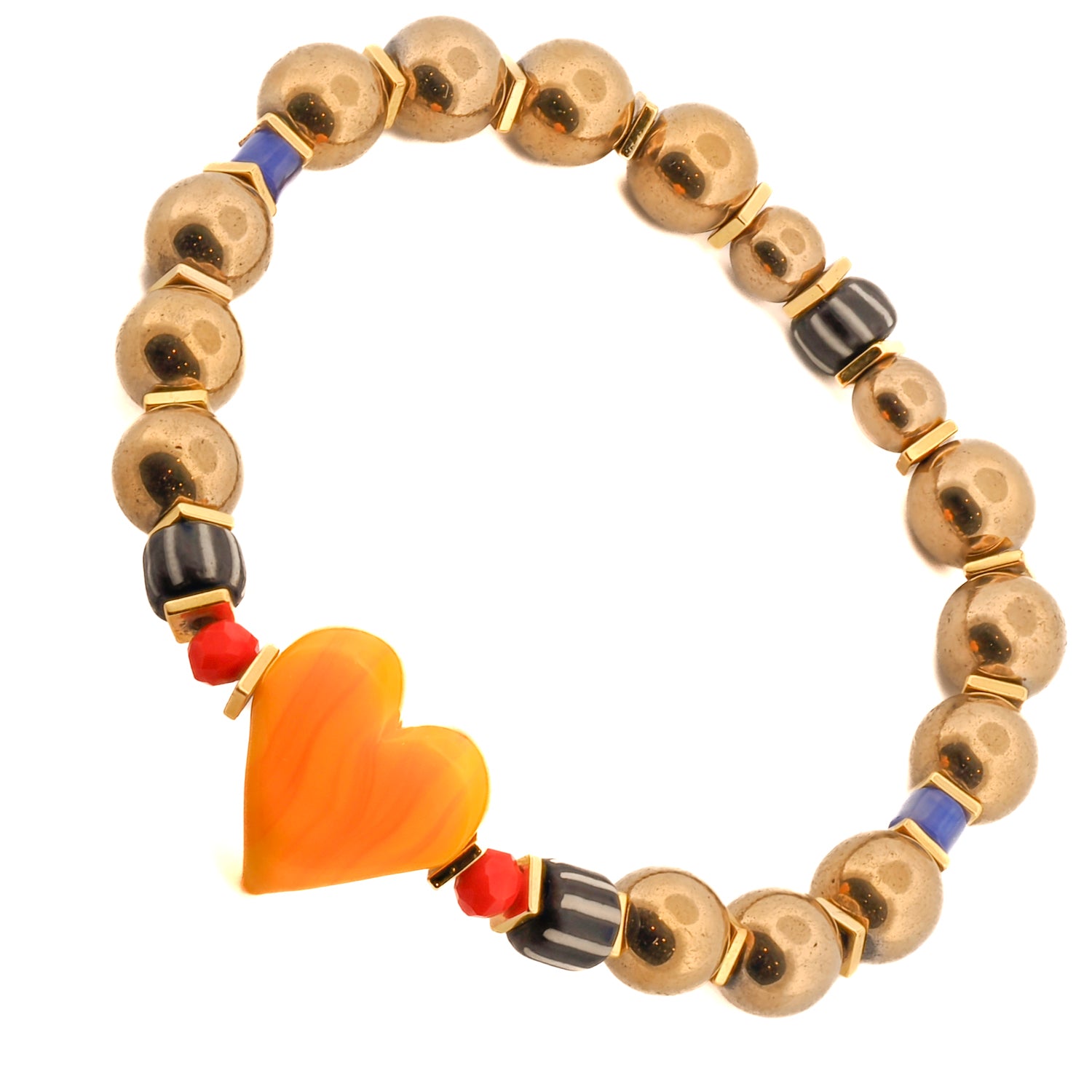 Colorful Murano Glass Yellow Heart Bracelet with African Spacers