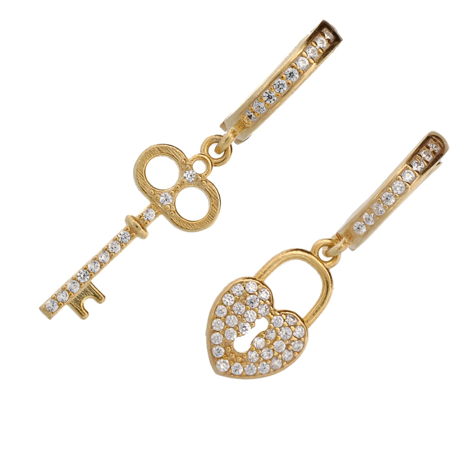 Symbolic Key & Heart Lock Adorned with Dazzling Cz Diamonds