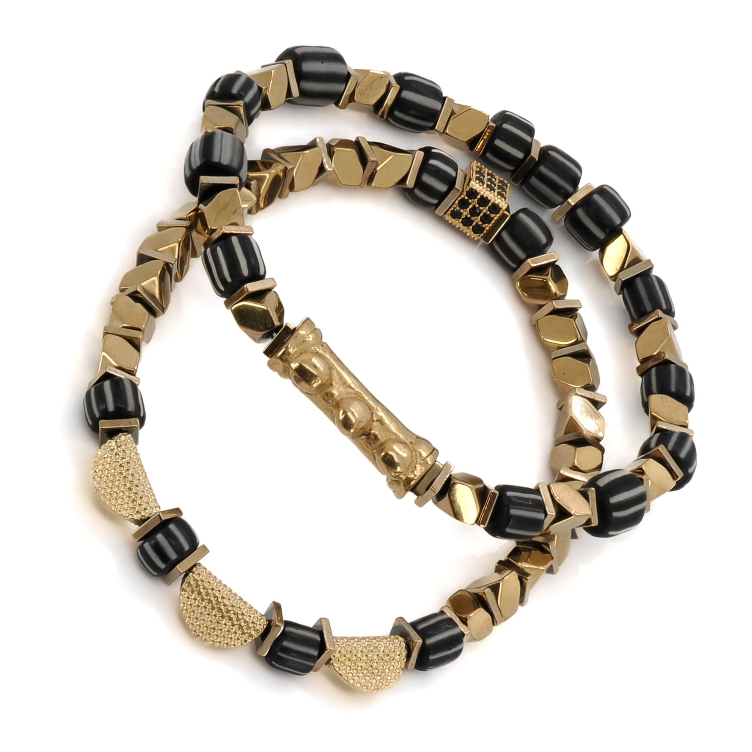 Mystic Beads Black &amp; Gold Bracelet Set