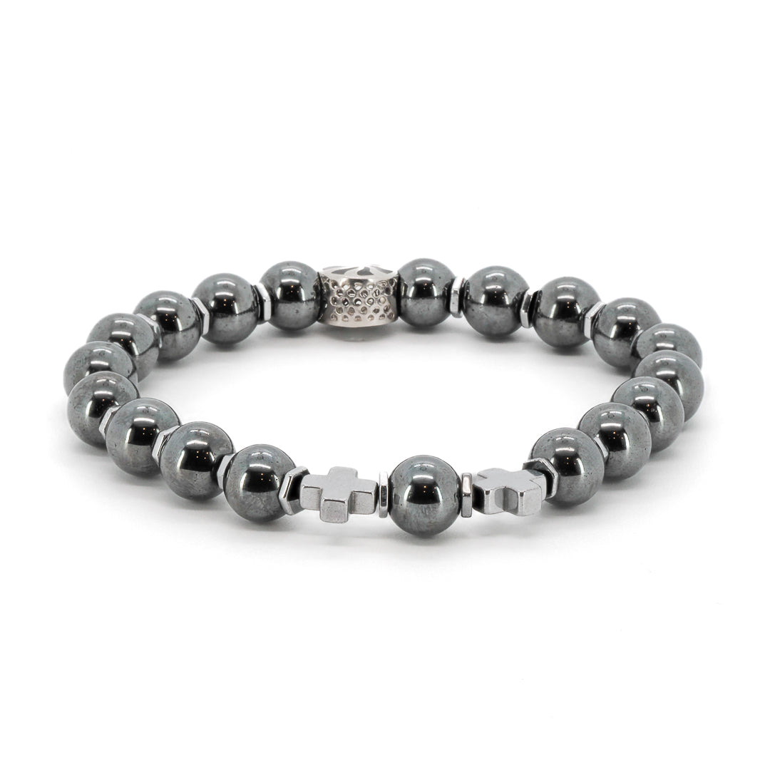 Natural Hematite Stone Sterling Silver Accent Beaded Bracelet