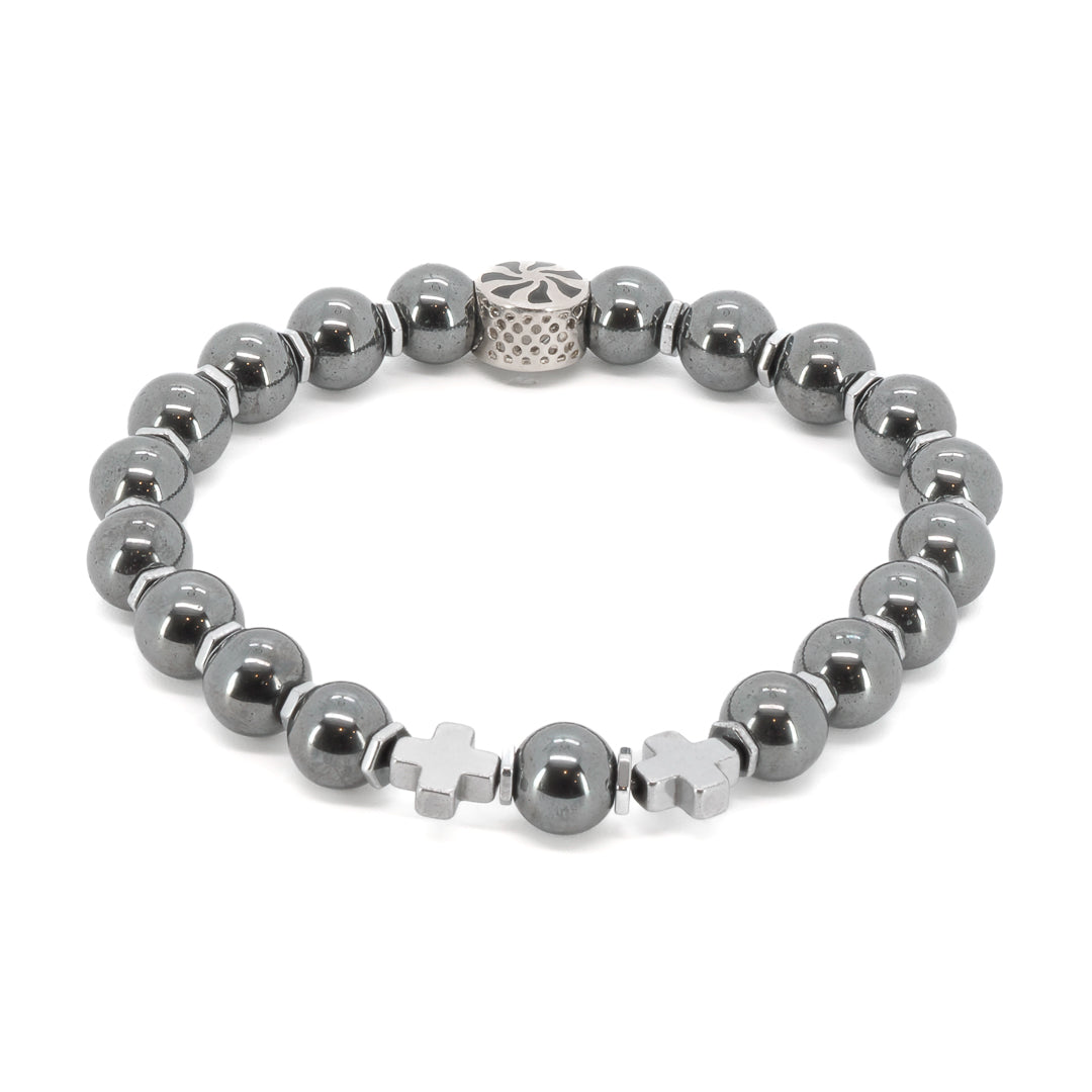 Natural Hematite Stone Sterling Silver Accent Beaded Bracelet