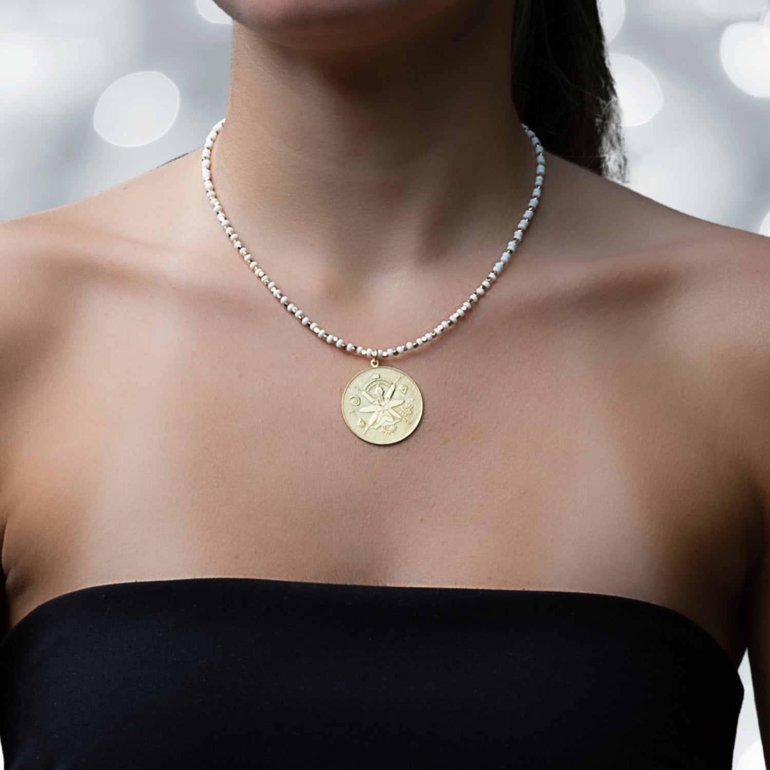 "See The Good" Necklace - Model Exudes Serenity and Strength.