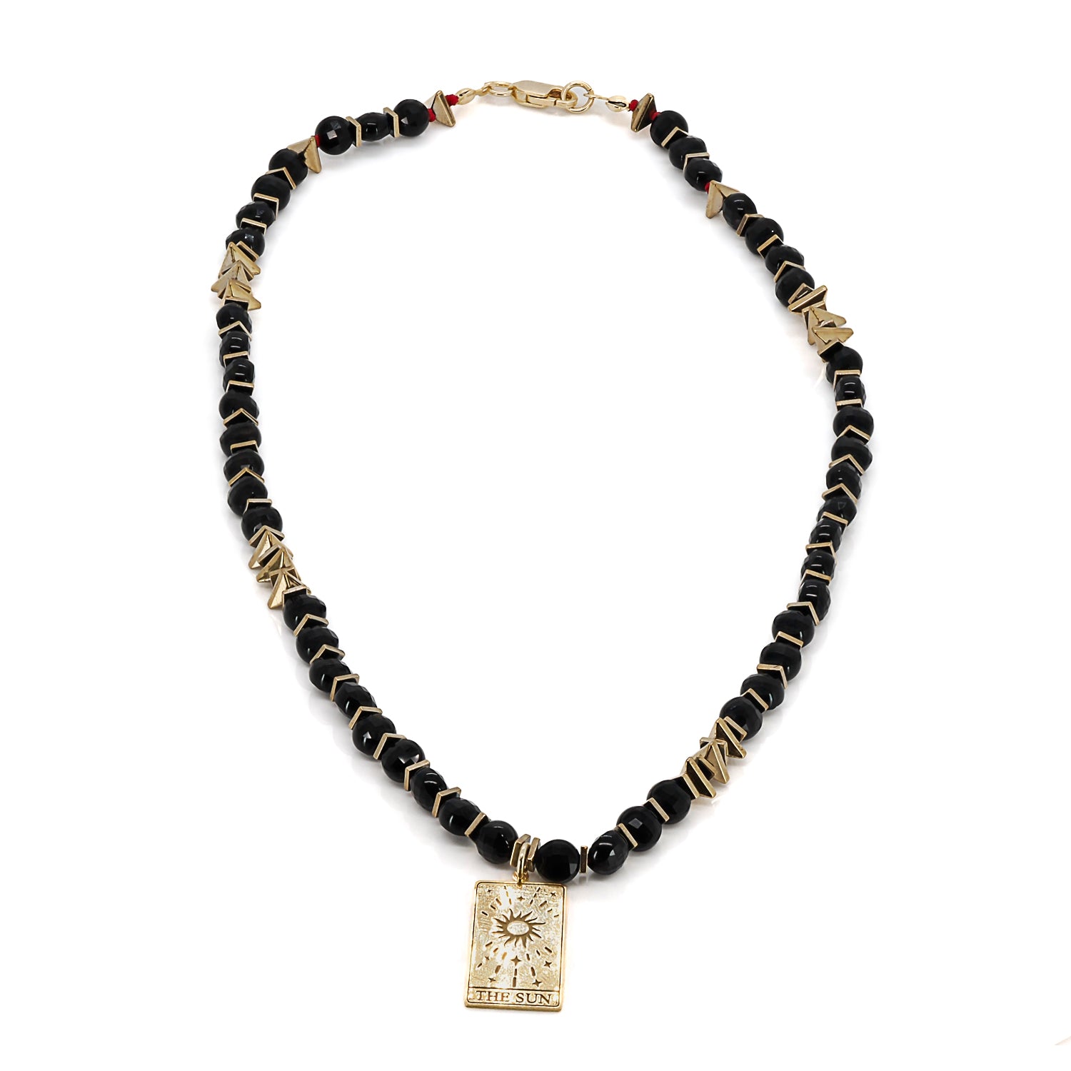 Contemporary Elegance: Black Onyx Beads and Gold Hematite Spacers in 18'' Necklace