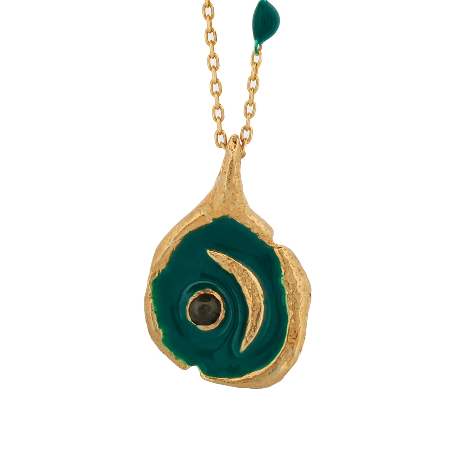 New Beginning Green Moon Enamel Chain Gold Necklace