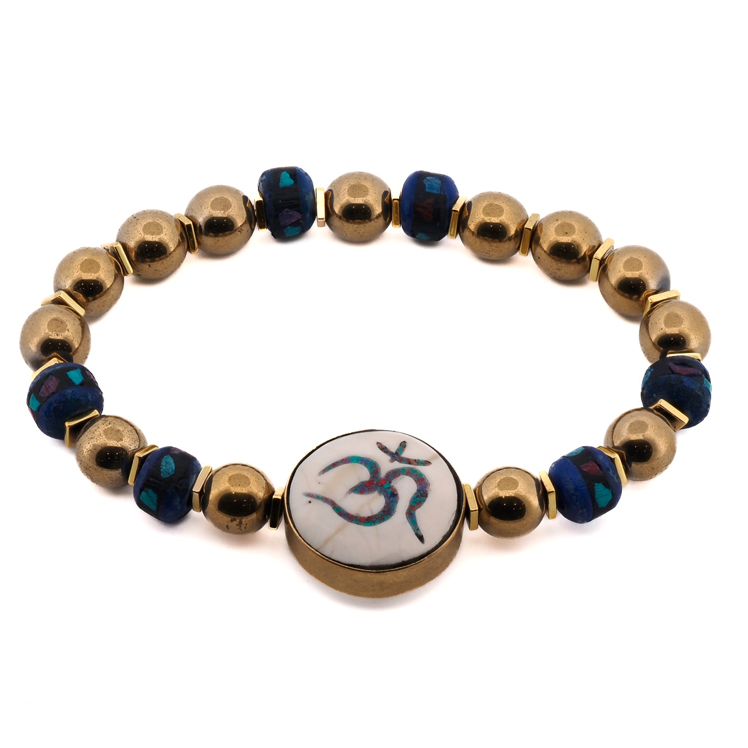 Handcrafted Nepal Om Bead Bracelet with Gold Hematite