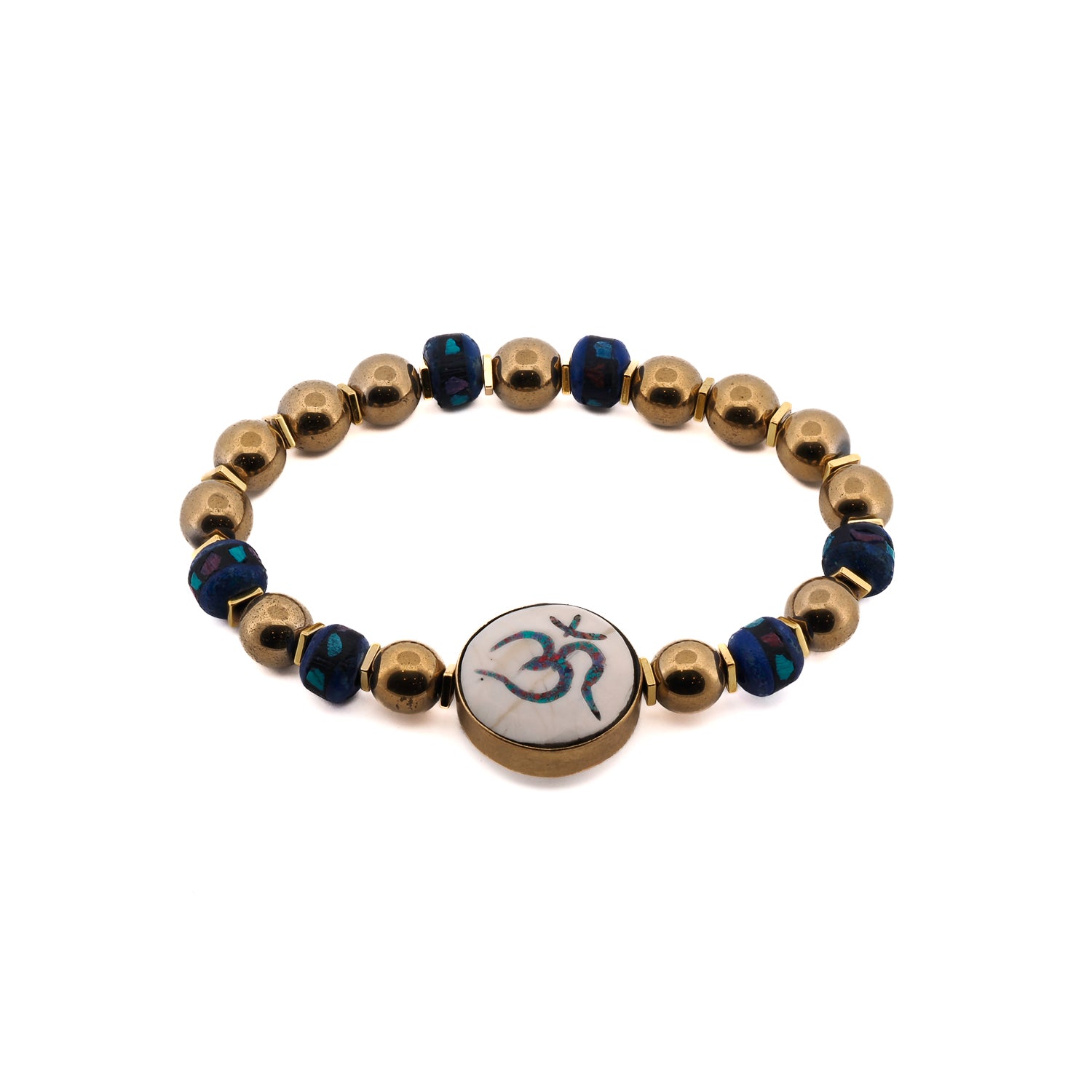 Meditation Bracelet with Gold Hematite and Nepal Om Bead