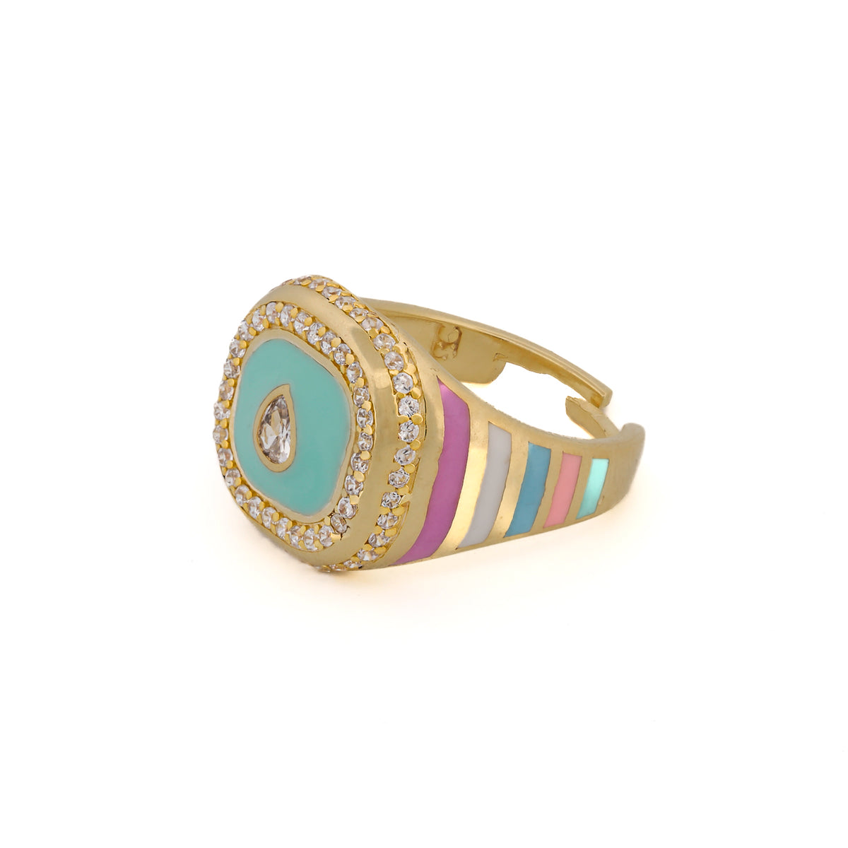 Pastel Colors Diamond & Gold Spring Statement Ring | Ebru Jewelry