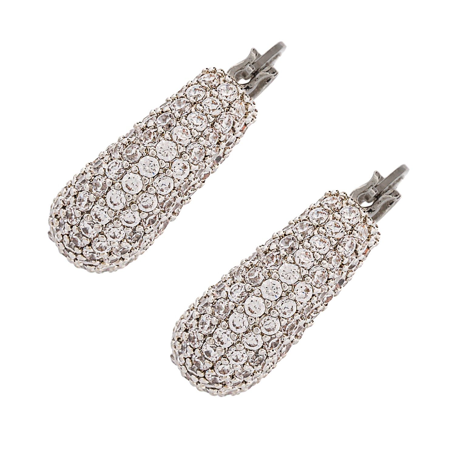 Pave Diamond Silver Sparkly Earrings