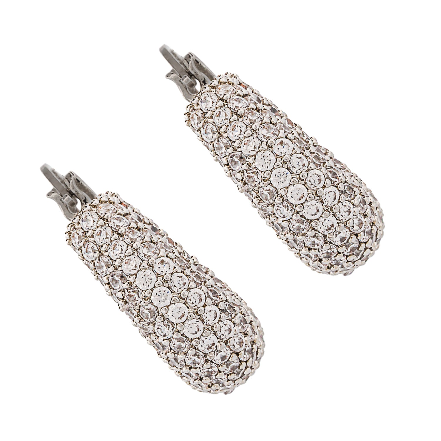 Pave Diamond Silver Sparkly Earrings