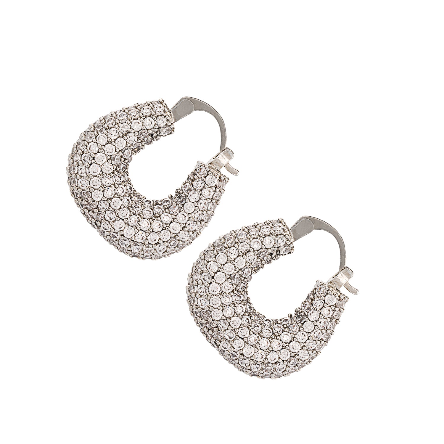 Pave Diamond Silver Sparkly Earrings