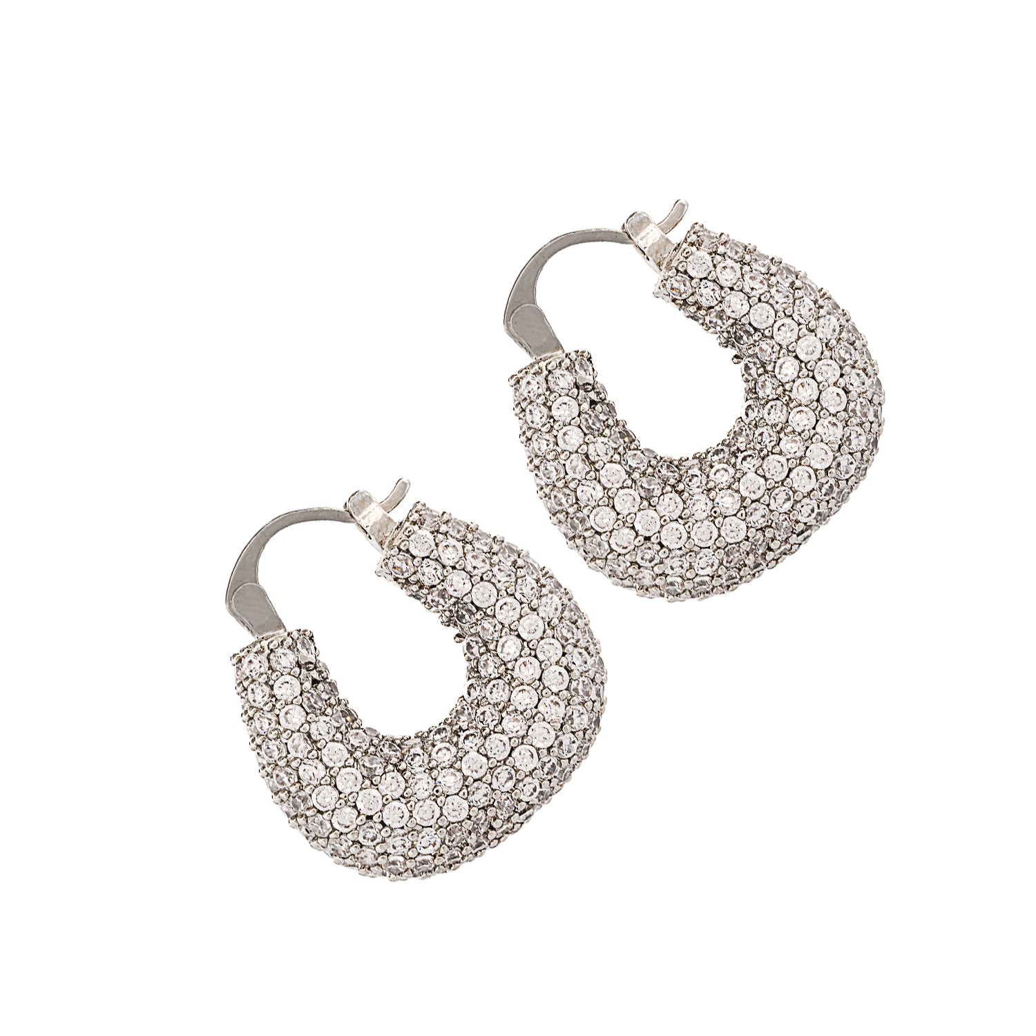 Pave Diamond Silver Sparkly Earrings