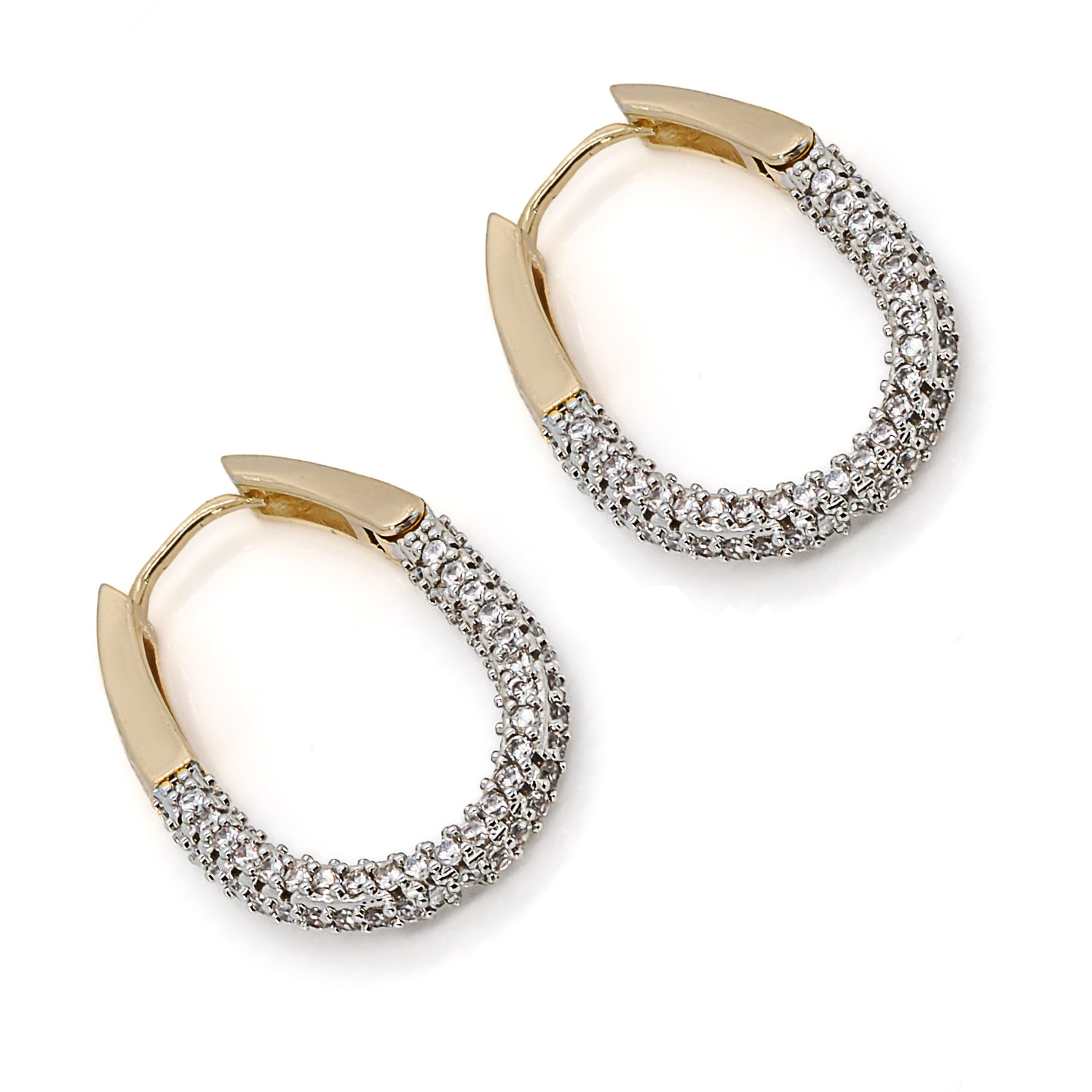 Pave Diamonds Gold Hoop Earrings