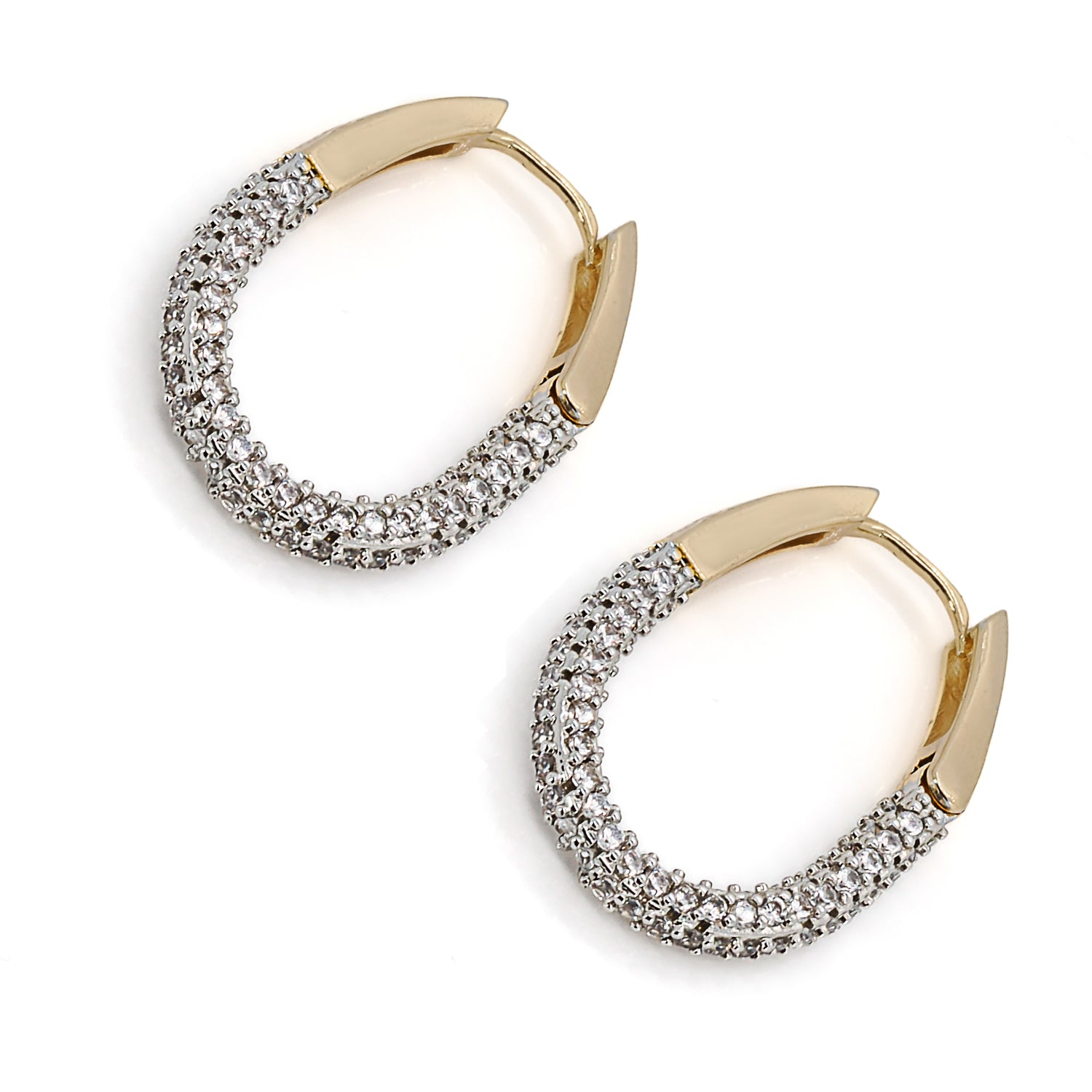 Pave Diamonds Gold Hoop Earrings