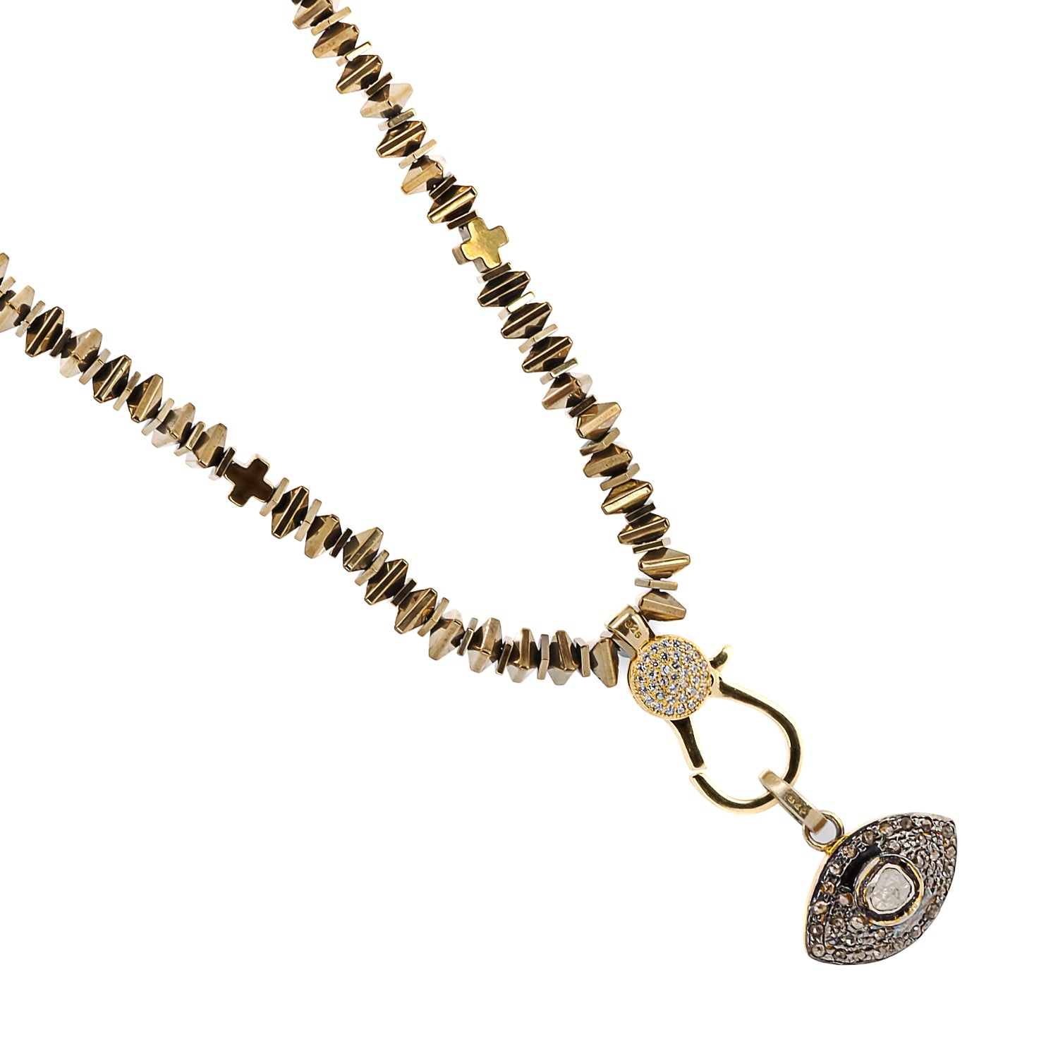 18K Gold Plated Evil Eye Pendant on Triangle Hematite Beads