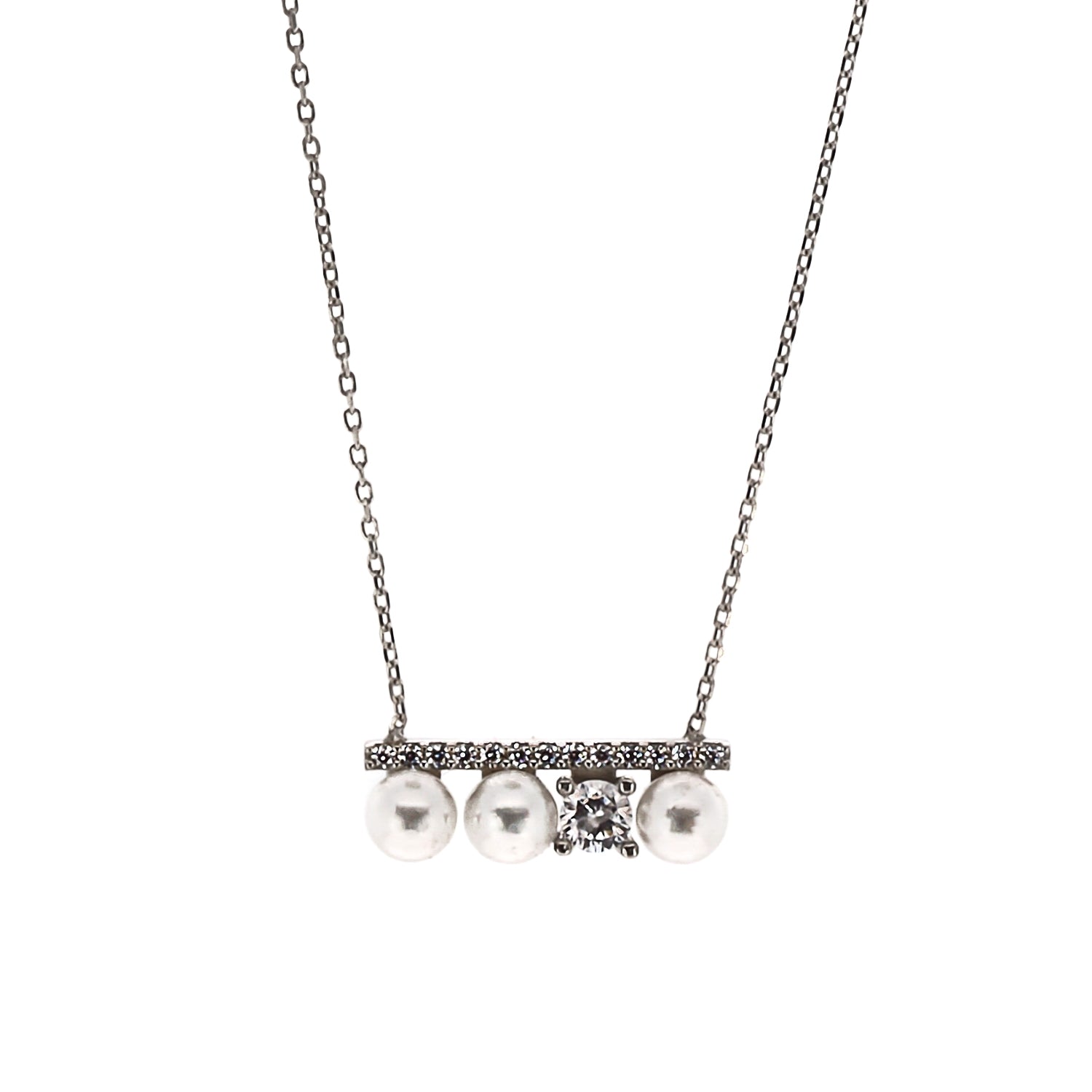 Pearl &amp; Diamond Sterling Silver Necklace - Timeless beauty and contemporary chic.
