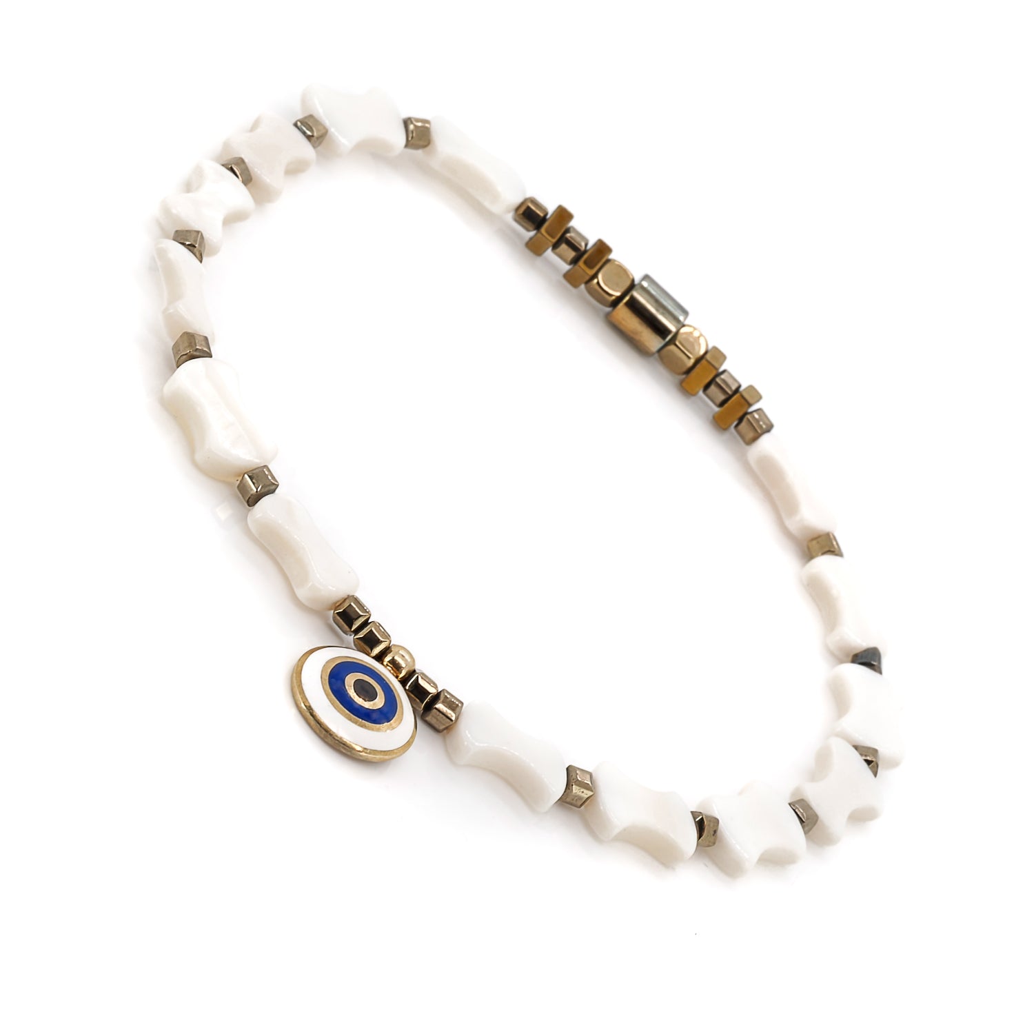 Protective Evil Eye - Blue and white enamel guards against negativity.