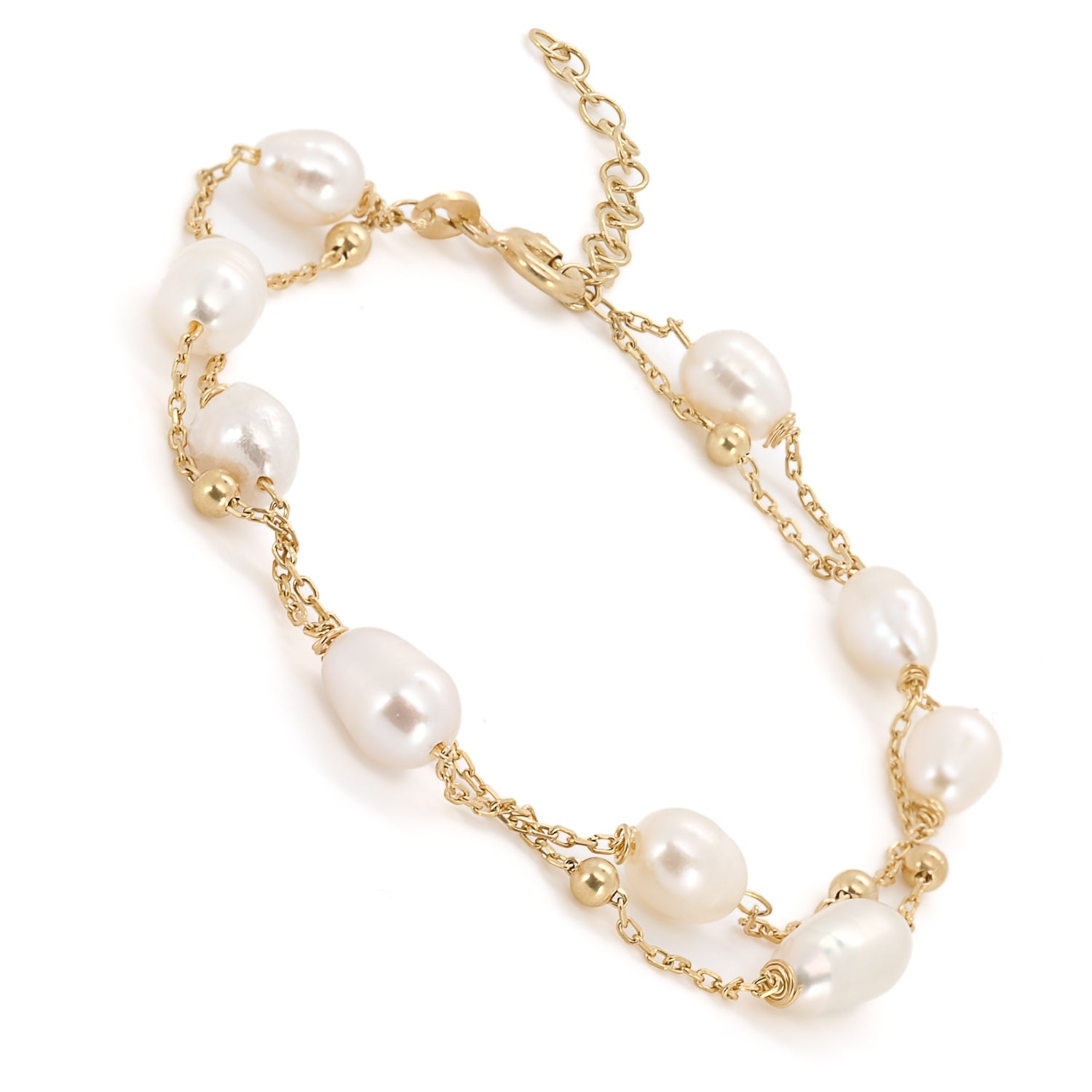 Ethereal glow: Pearl Gold Chain Bracelet captivates.