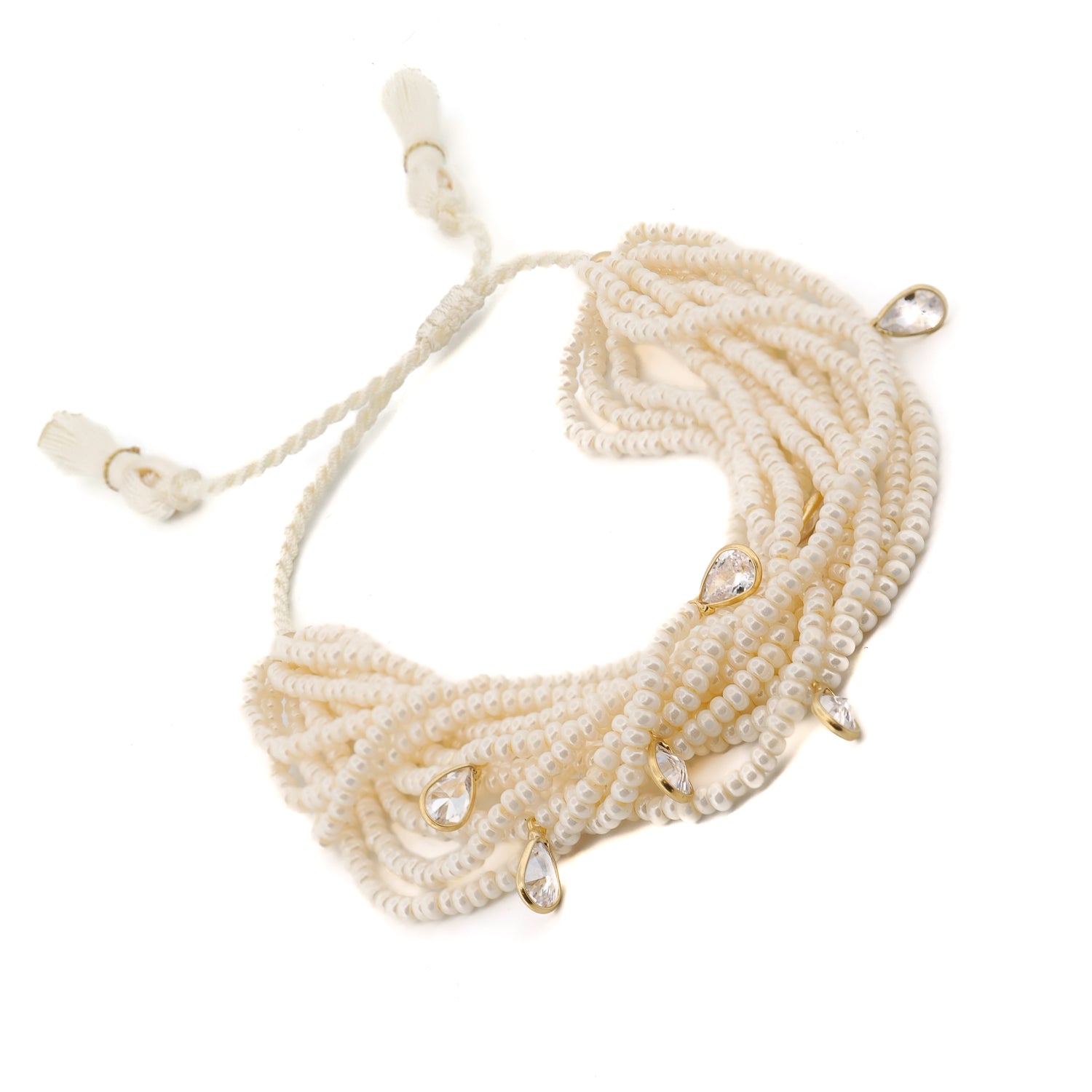 Timeless white pearl multi-strand bracelet with silver and Swarovski accents, handcrafted for elegance