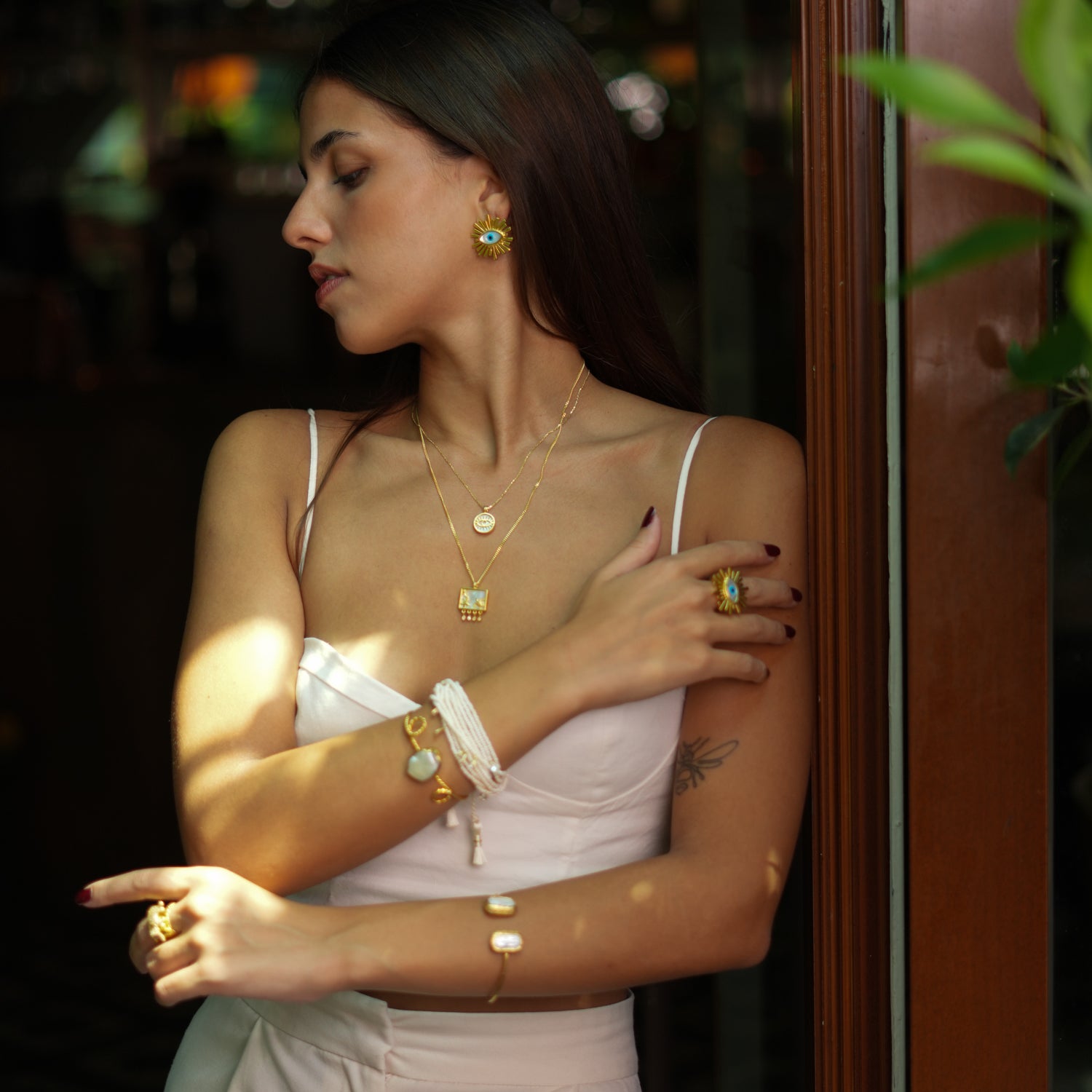 24K Gold-Plated Cleopatra Cuff Bracelet with Oval Pearl Stone for Mystic, Royal Appeal
