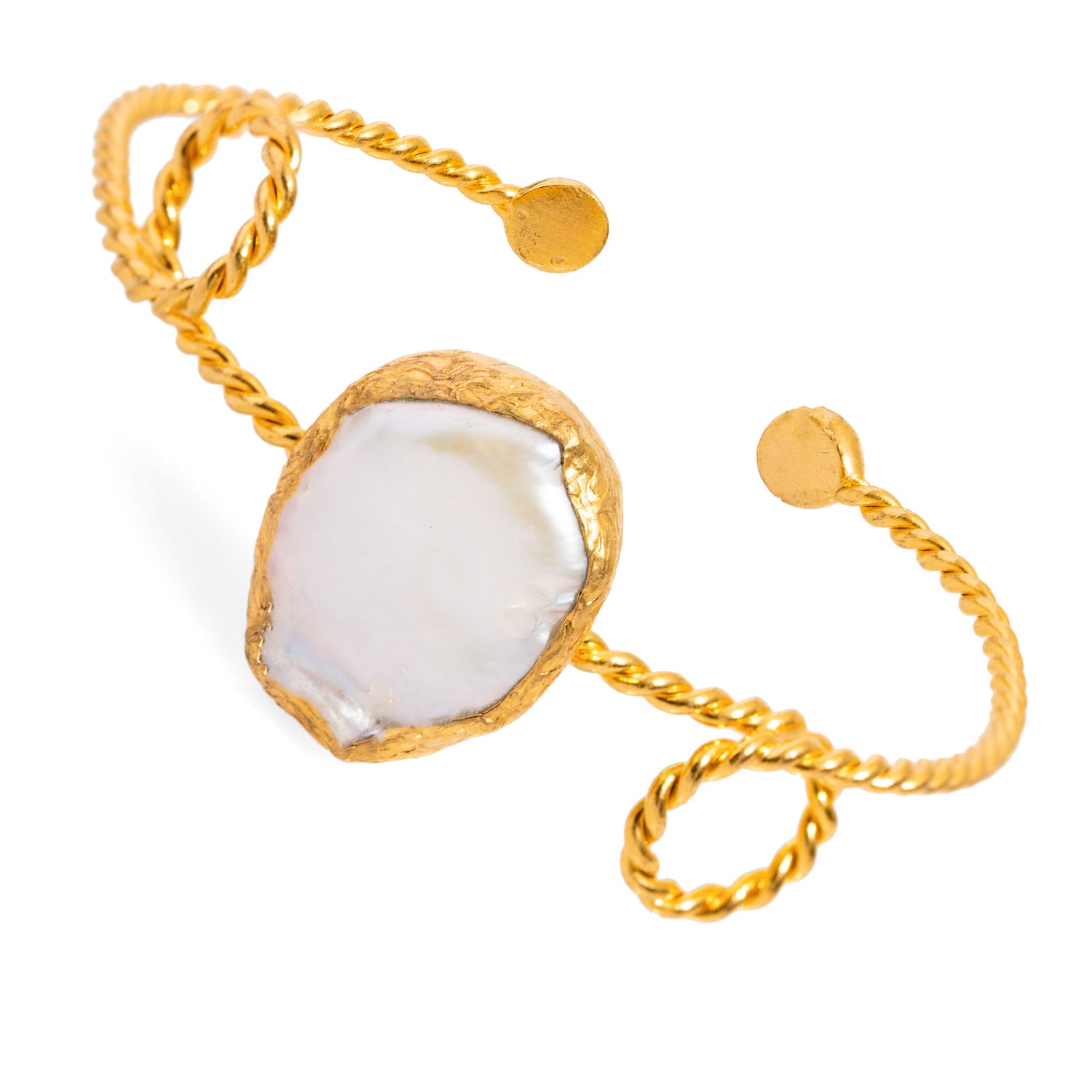 Pearl Stone Gold Twisted Cuff Bracelet for Ancient Royalty and Timeless Sophistication
