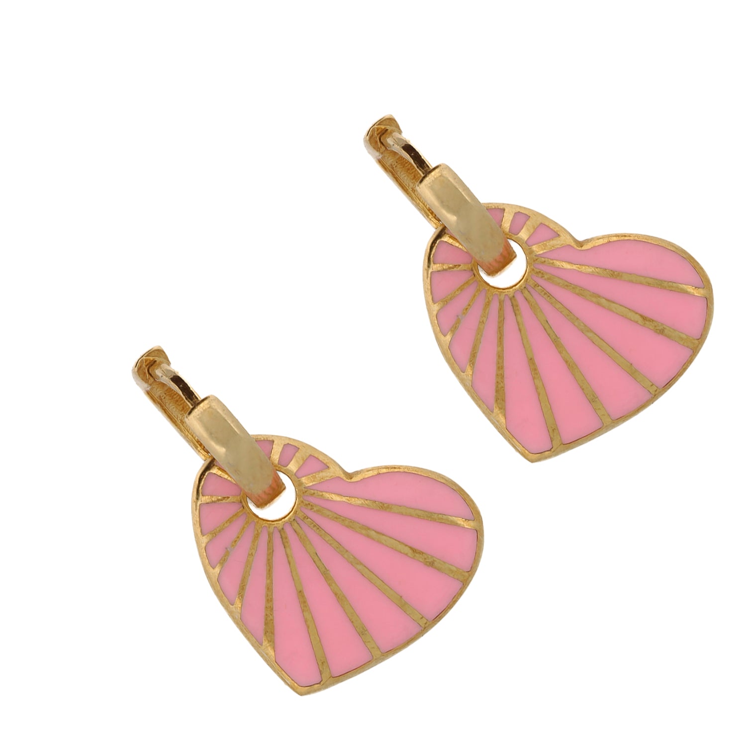 Pink Enamel Gold Heart Earrings