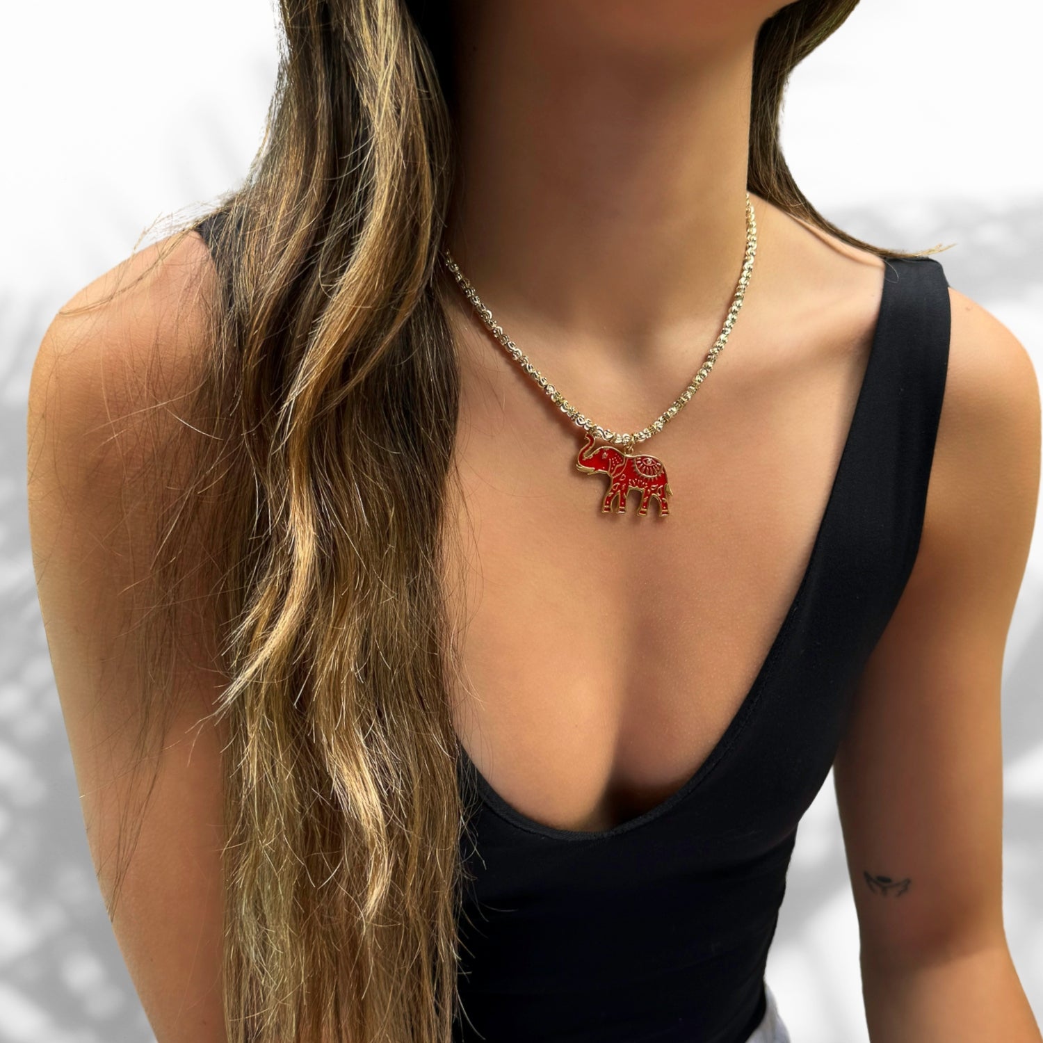 Powerful Red Elephant Gold Chain Necklace