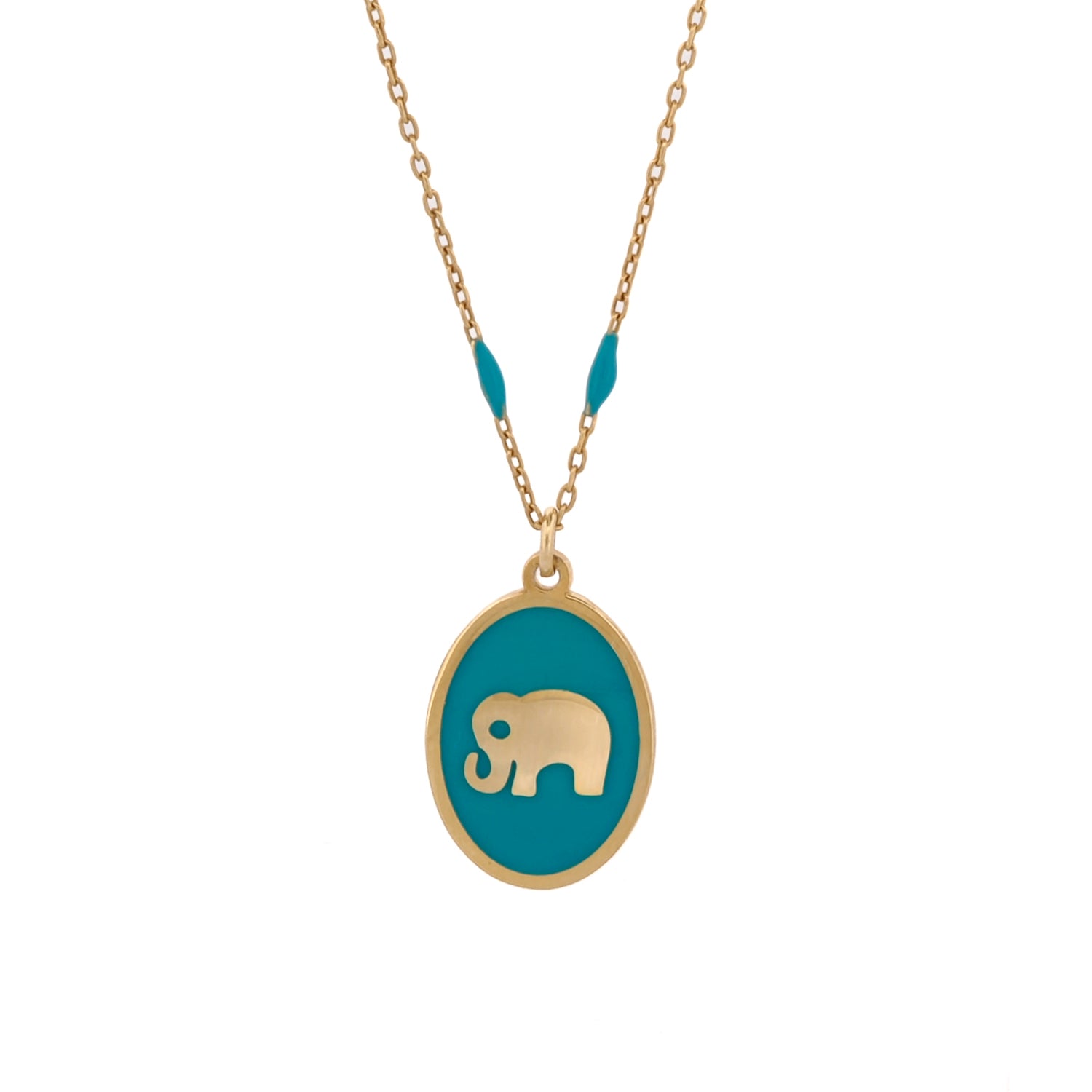 Elegant Gold & Turquoise Necklace with Elephant Pendant
