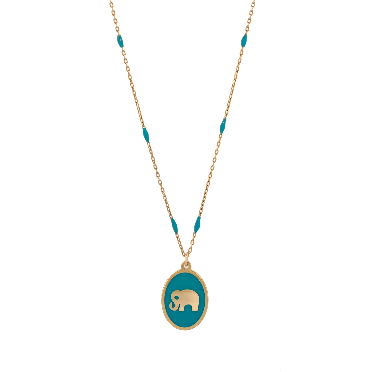 18K Gold Plated Elephant Necklace with Turquoise Chain