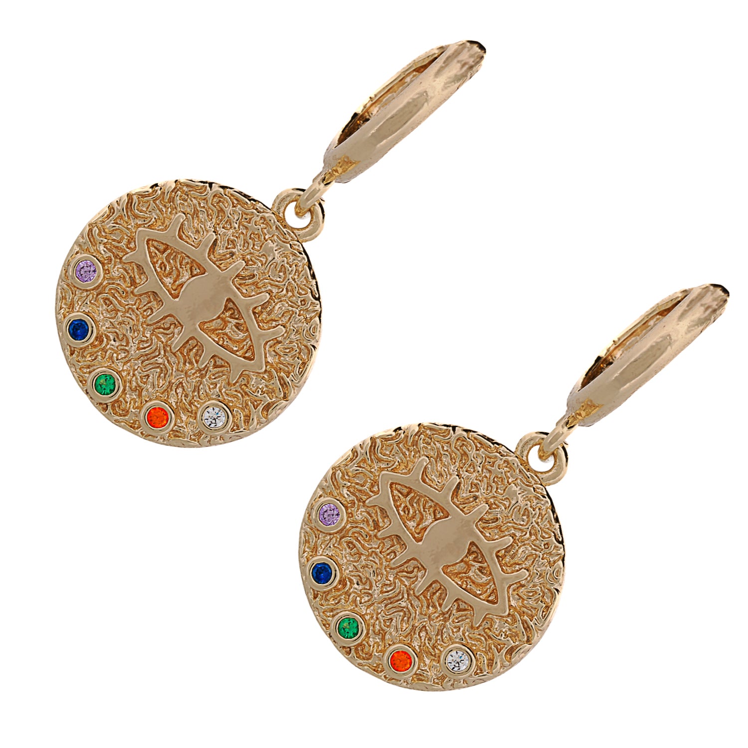 Handmade Evil Eye Gold Earrings, adorned with multicolor gemstones, a unique blend of beauty and protection.