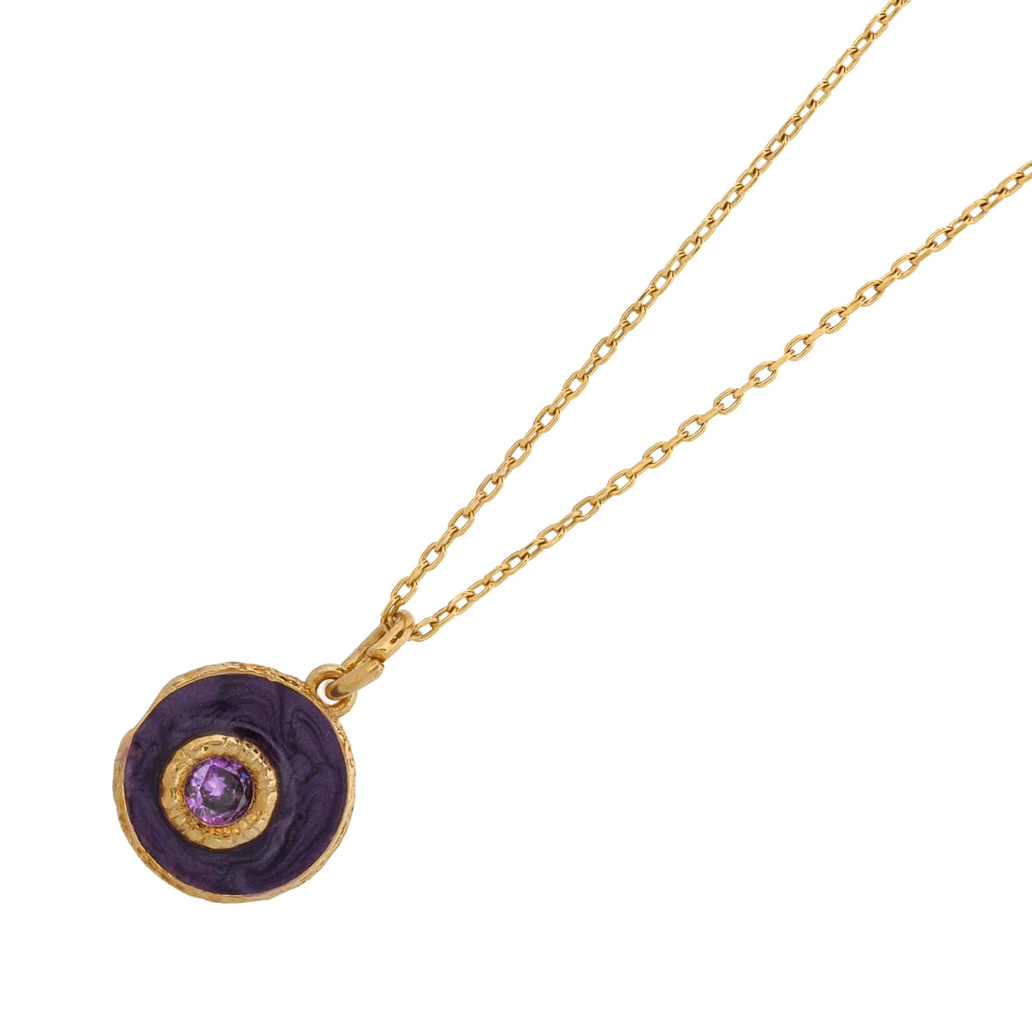 Purple Enamel Amethyst Stone Evil Eye Pendant Gold Chain Necklace
