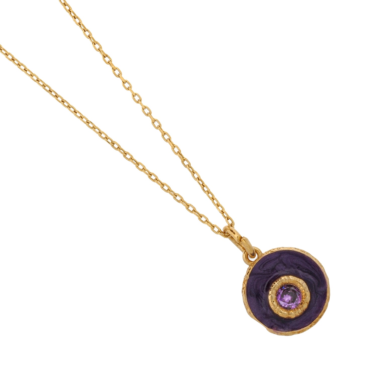 Purple Enamel Amethyst Stone Evil Eye Pendant Gold Chain Necklace