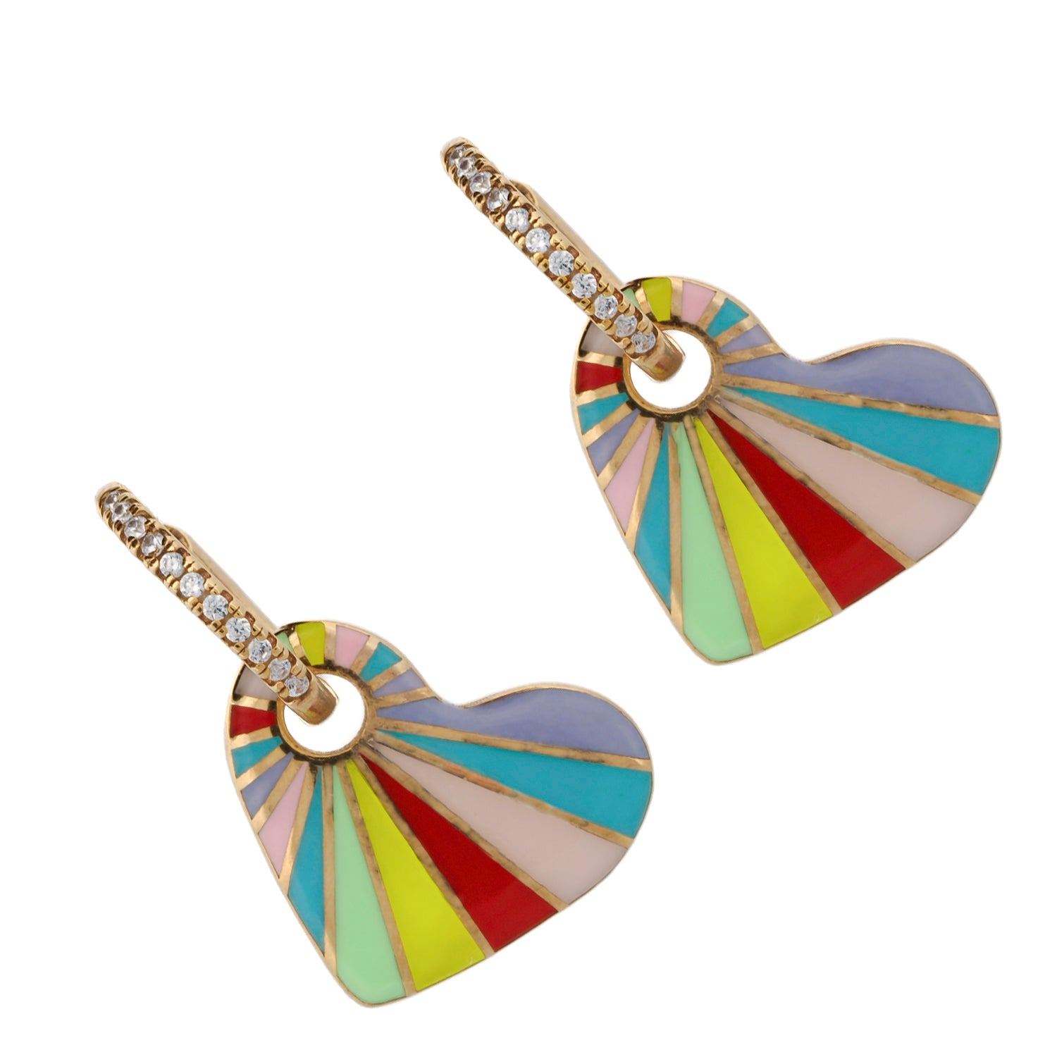 Elegant Gold Hoop Earrings with Colorful Enamel Hearts