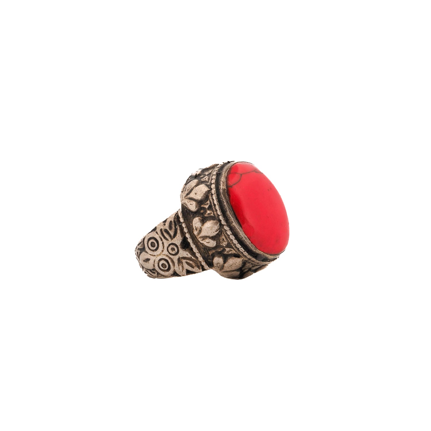Red Coral Gemstone Vintage Silver Ring