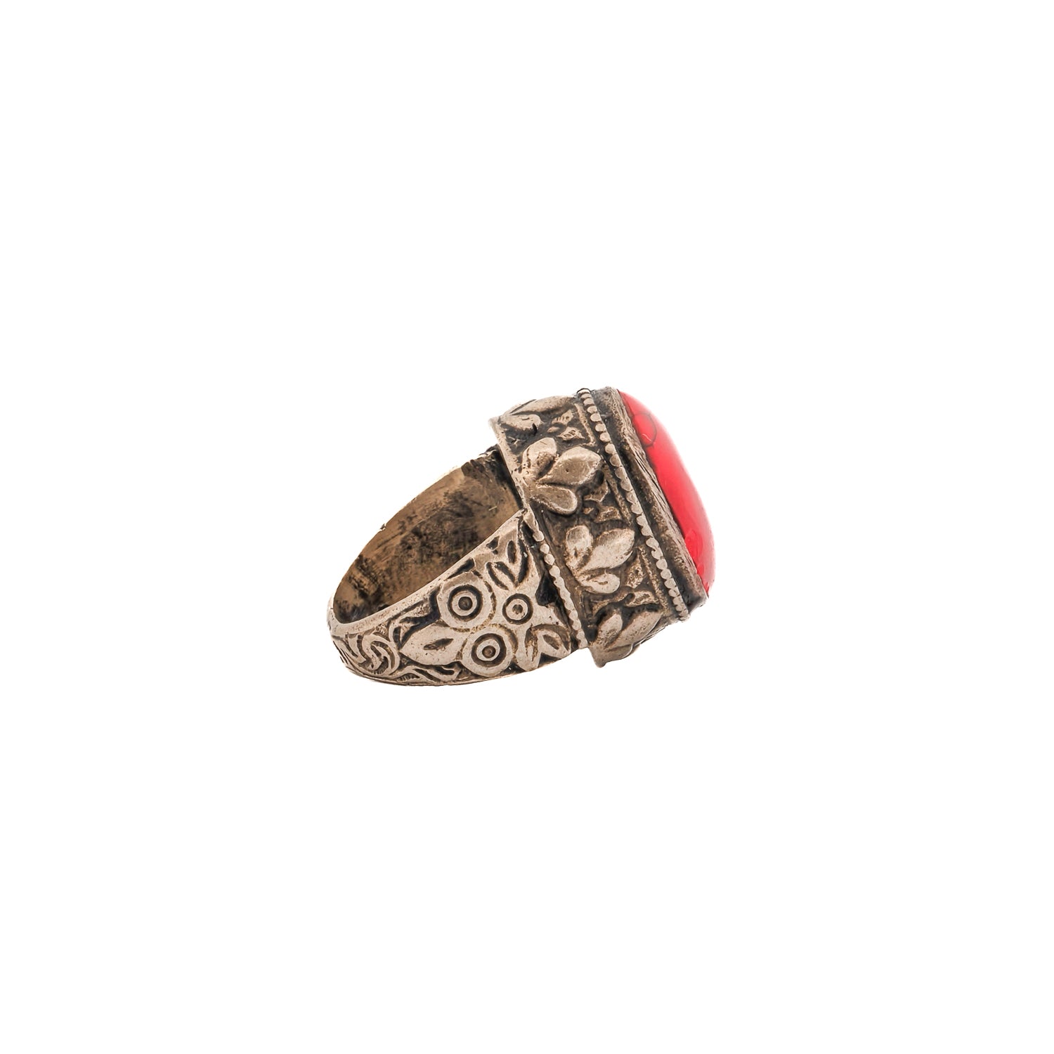 Red Coral Gemstone Vintage Silver Ring