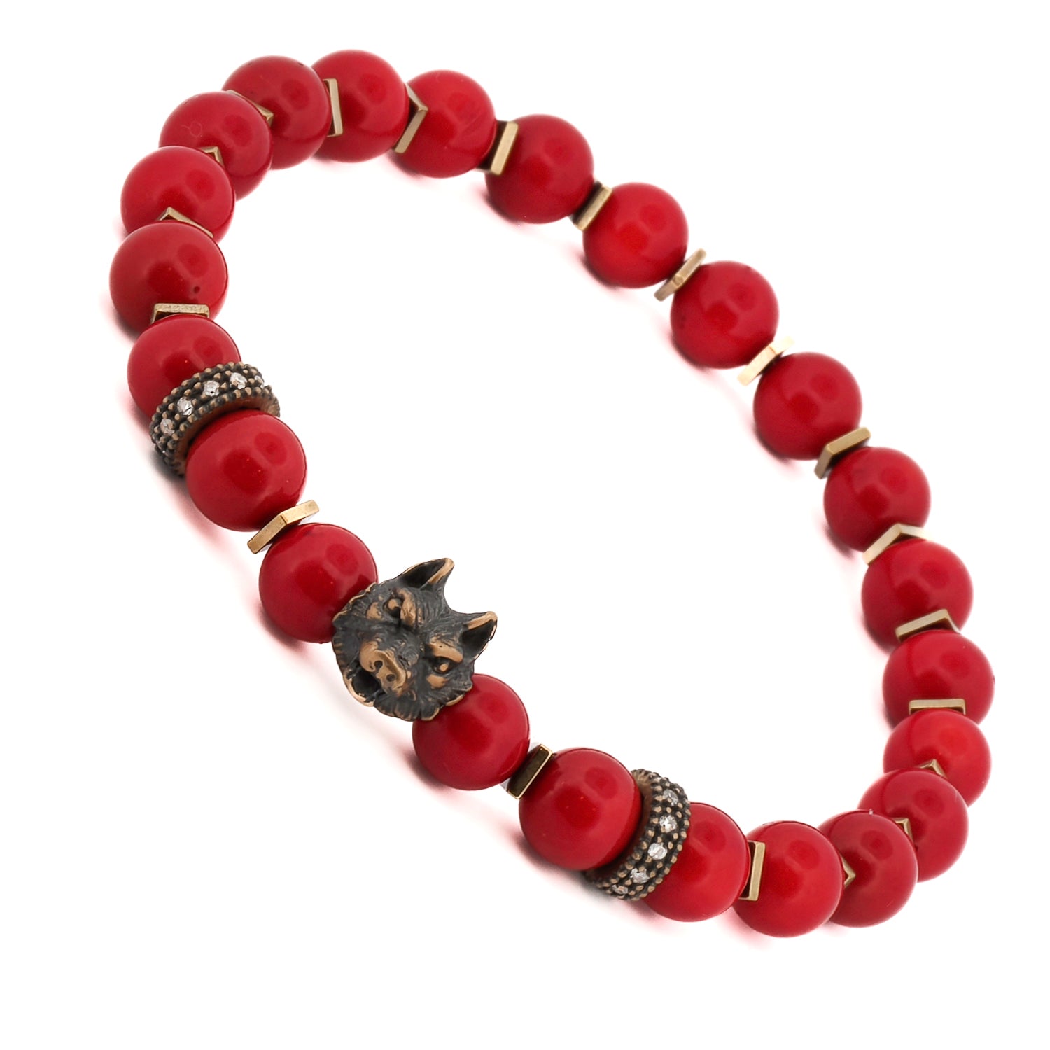 Red Coral Spirit Wolf Men Bracelet