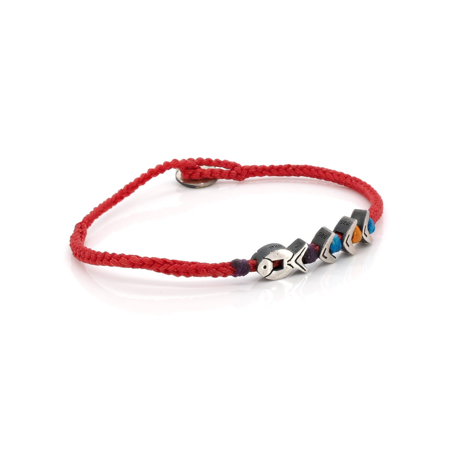 Red Woven Sterling Silver Fish Believe Braided Bracelet