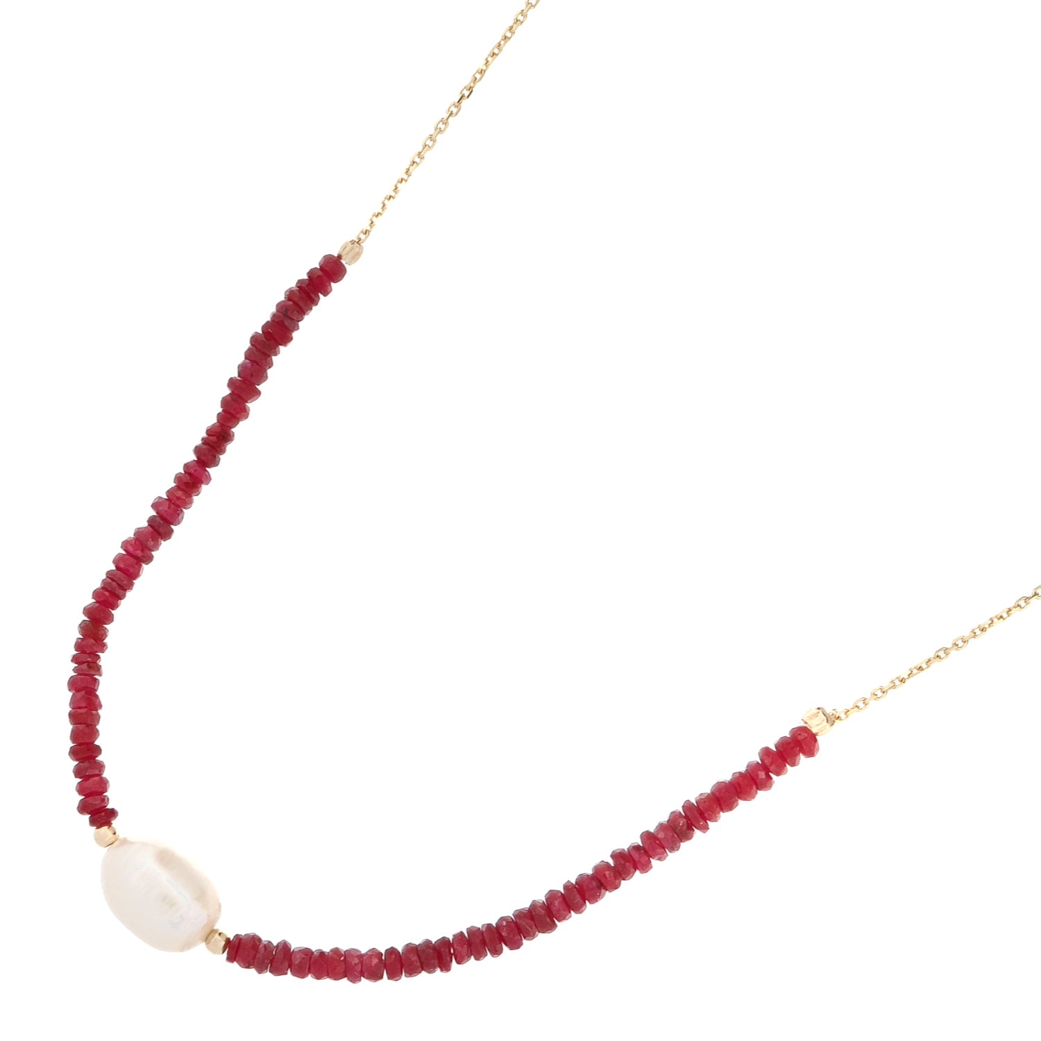 Ruby Gemstone and Pearl Choker Necklace with 14K Gold Chain for a Classic, Elegant Look
