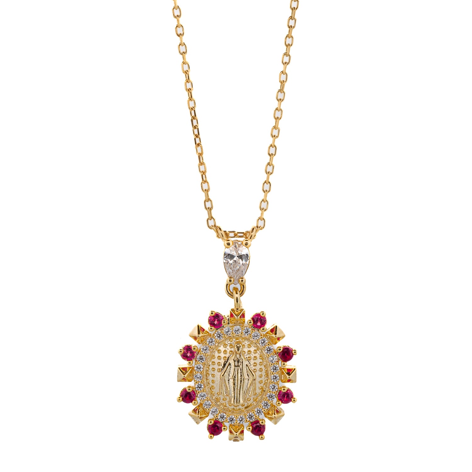 Elegant Pink & Diamond Necklace with 18K gold plated pendant.