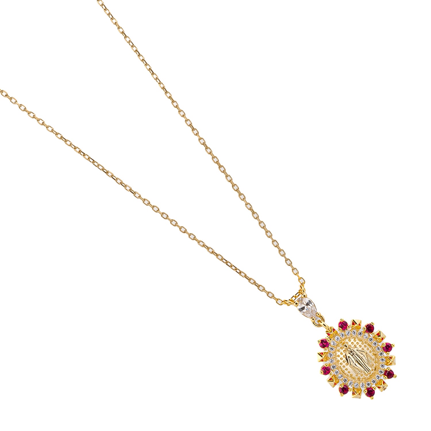 Handmade Gold Chain Necklace with Virgin Mary Pendant.