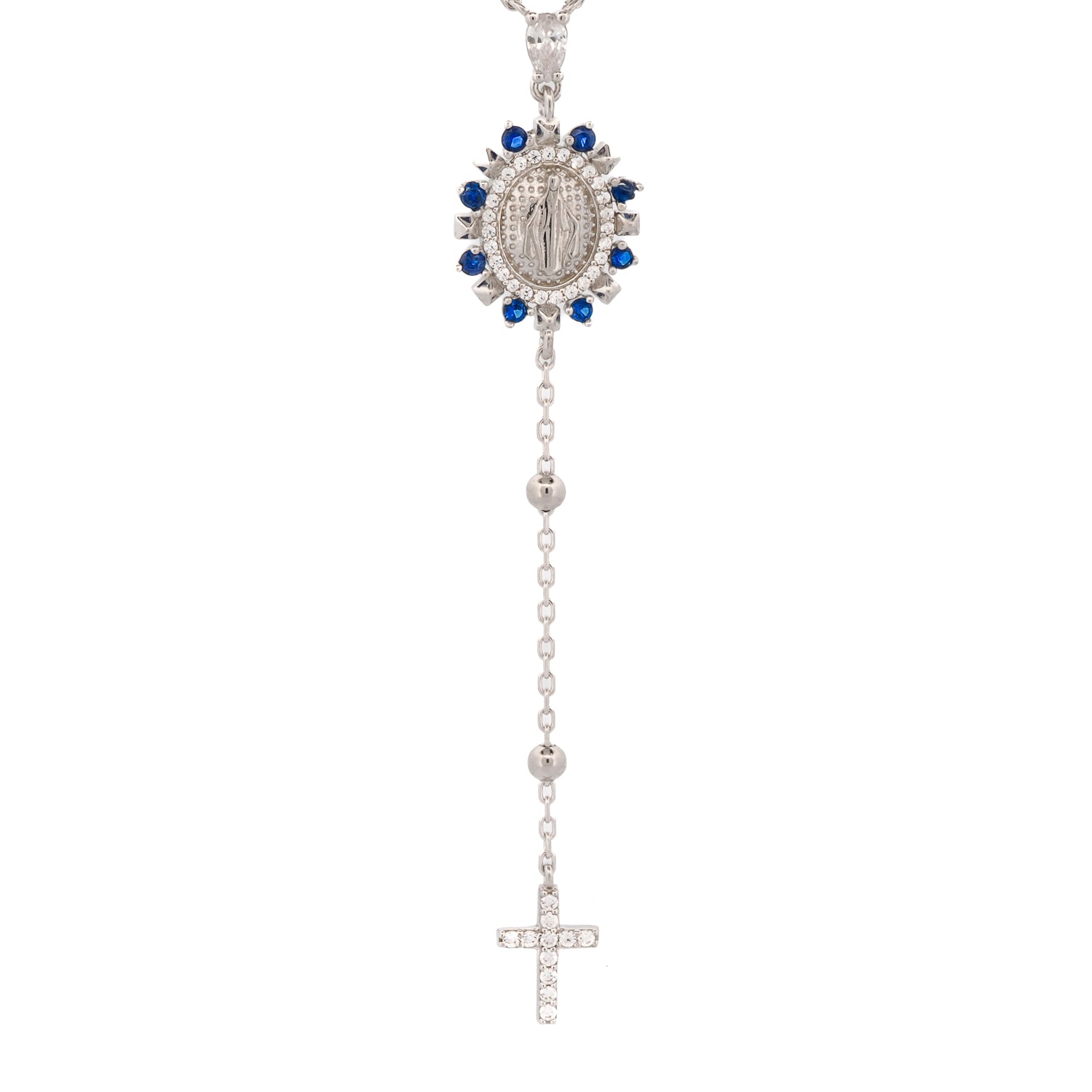 Elegant Sterling Silver Necklace with Sapphire and Diamond Pendants